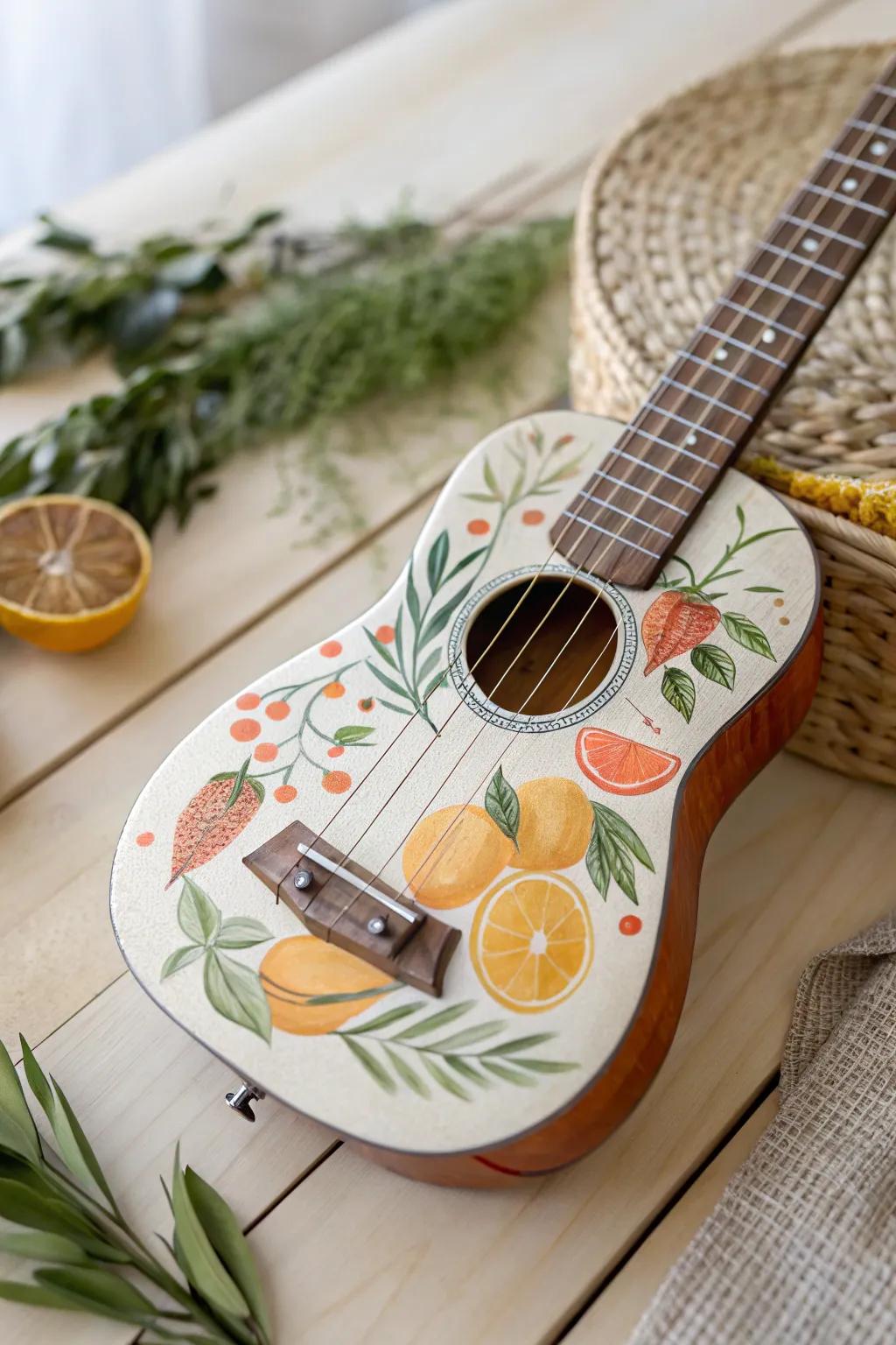 Strum a chord of creativity with this foodie-inspired ukulele design—where music and art meet in perfect harmony.