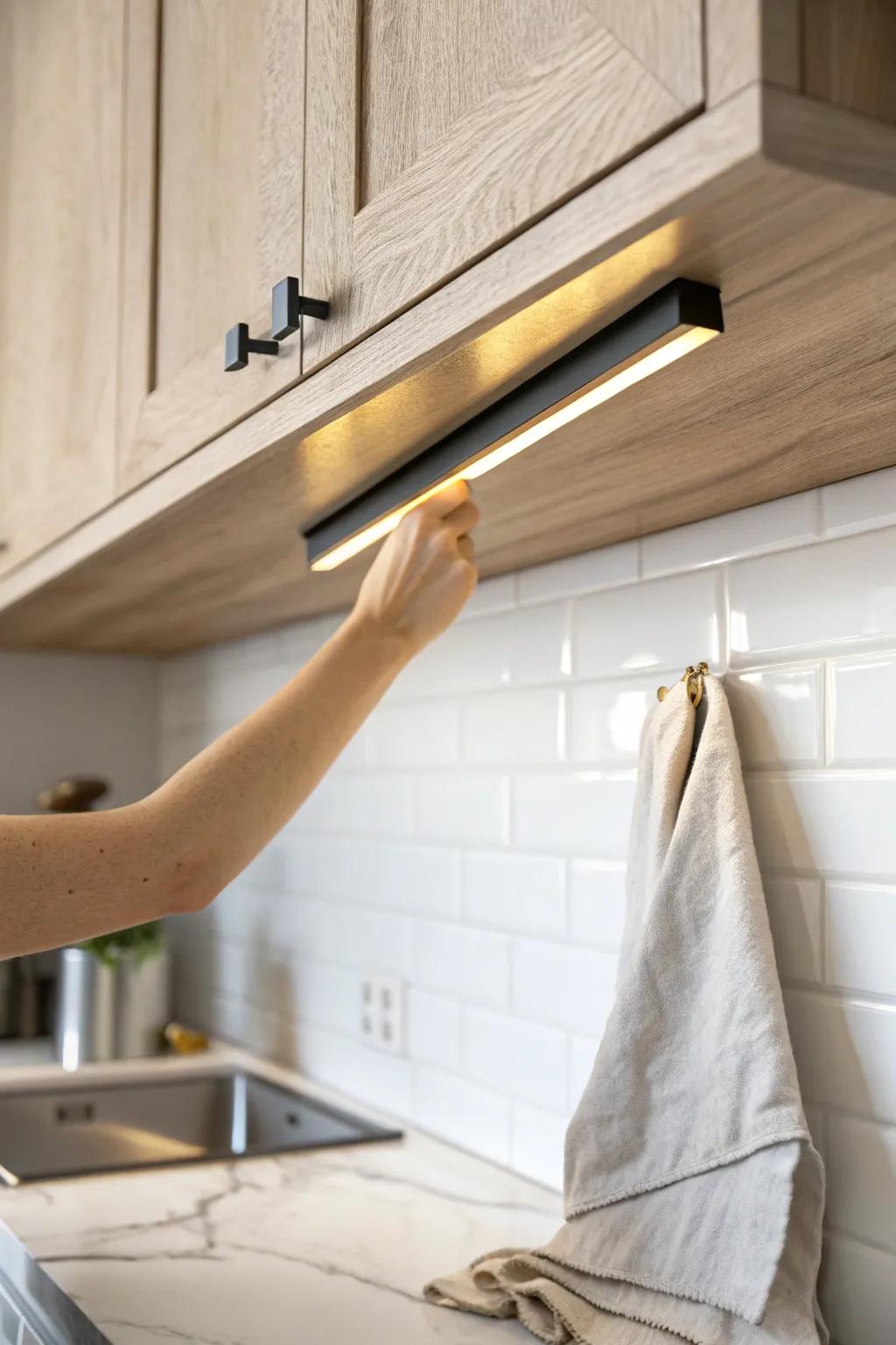 Magnetic under-cabinet light that snaps on and moves anywhere—perfect for rentals and small kitchens.
