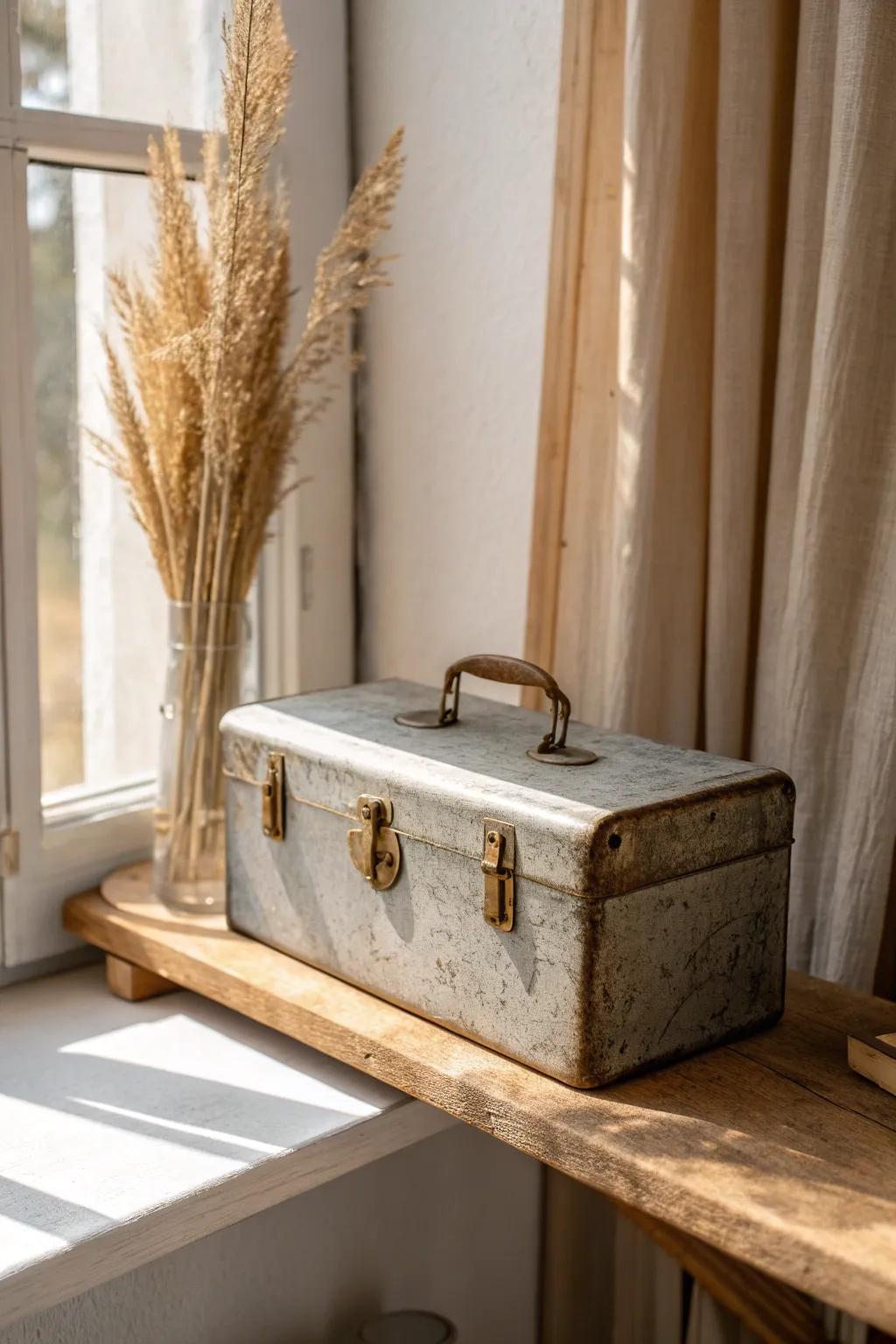 A vintage toolbox turns any “category” into grab-and-go storage—beautiful, tidy, and portable.
