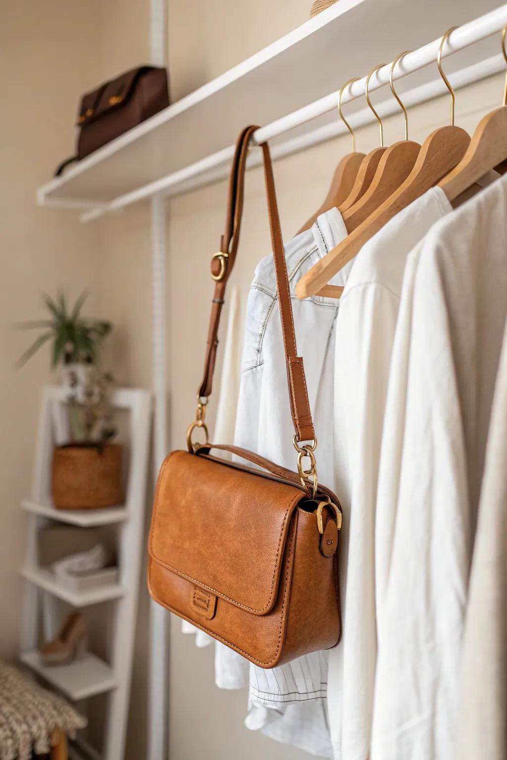 Turn wire shelves into a boutique: one S-hook keeps your favorite bag off the floor.