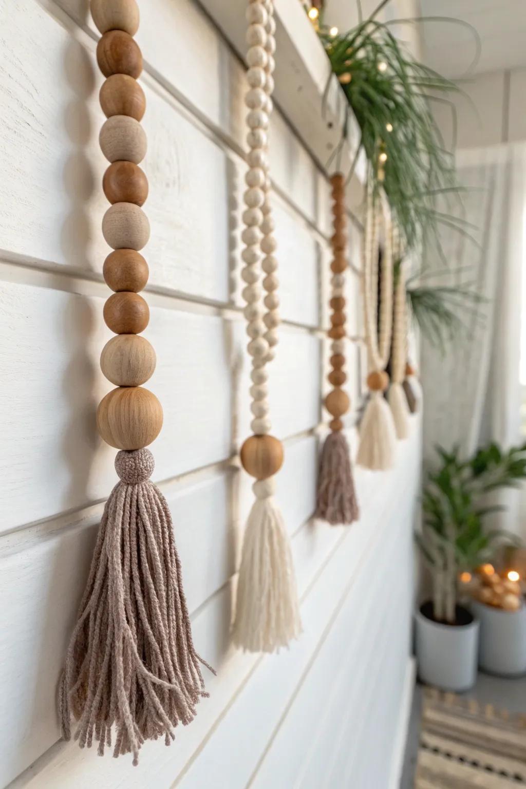 Elevate your space with the timeless elegance of a handcrafted wood bead garland, perfect for adding a touch of bohemian charm to minimalist decor.