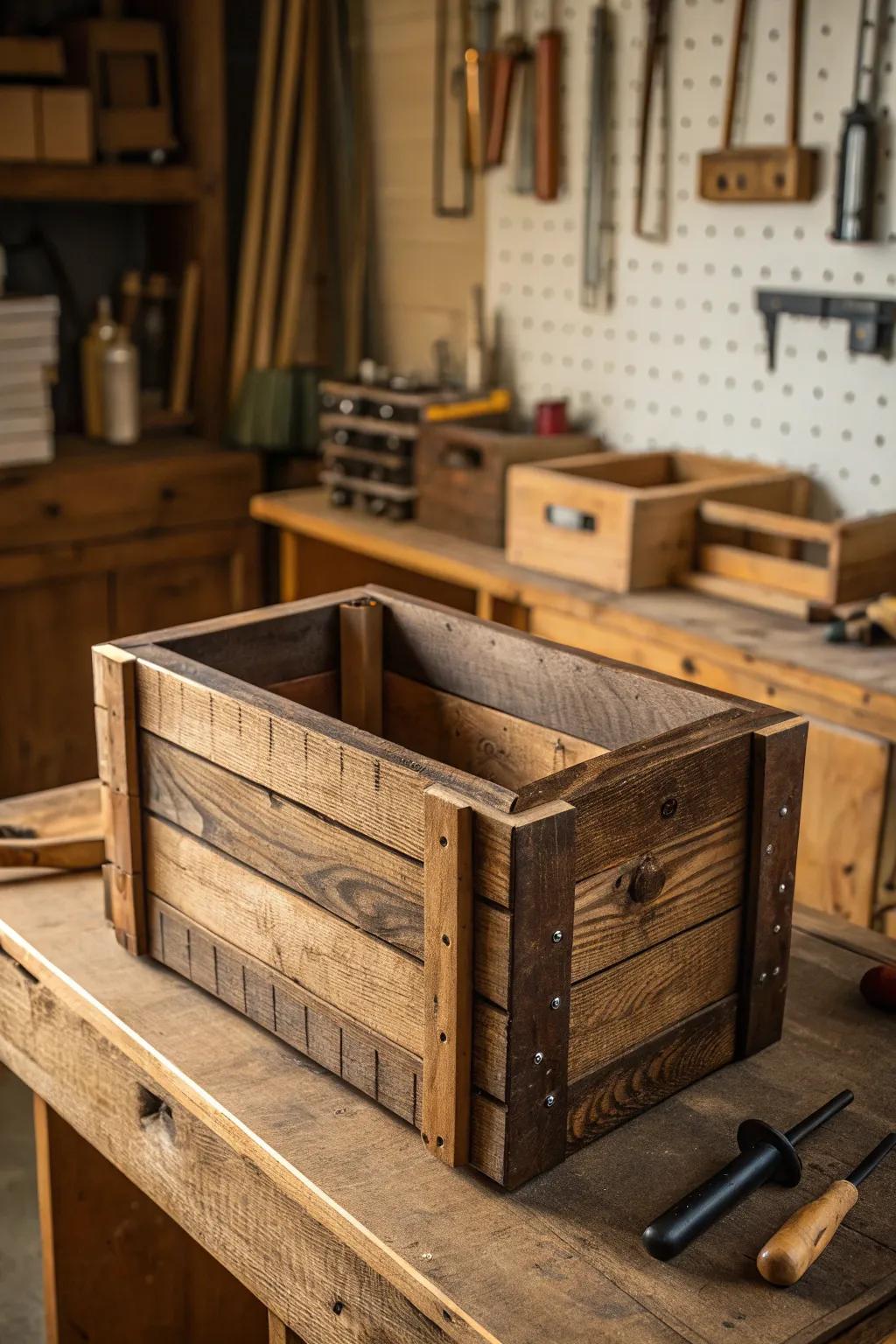 Elevate your workshop with handcrafted wooden storage crates—practicality meets craftsmanship.