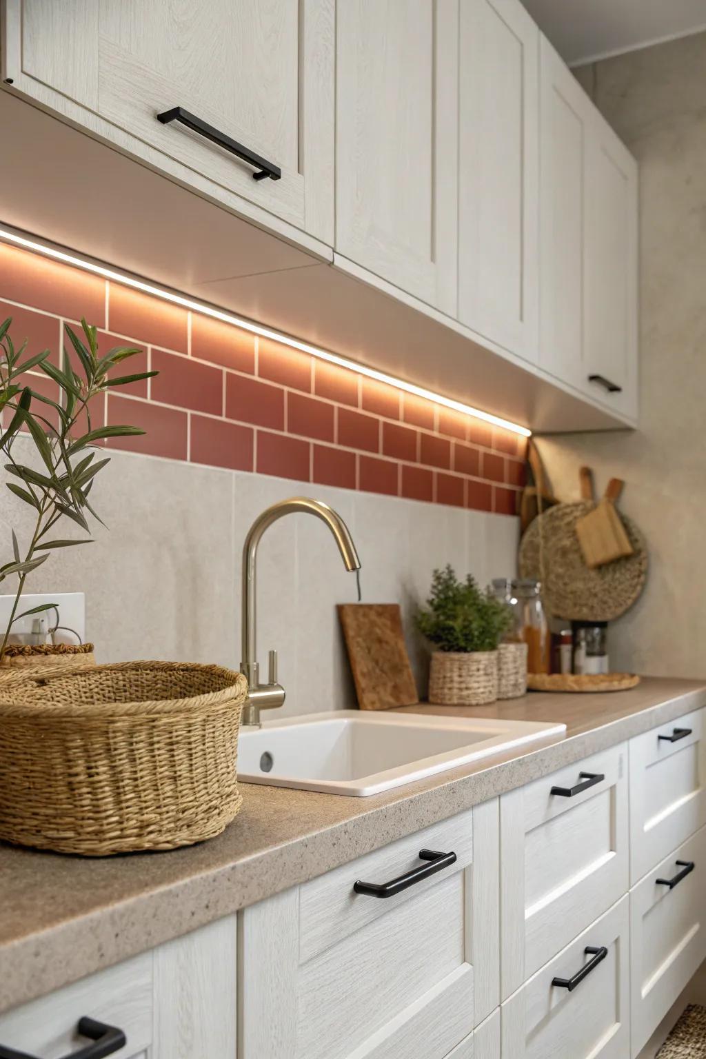 A warm under-cabinet light instantly makes the sink area feel cleaner and more high-end.