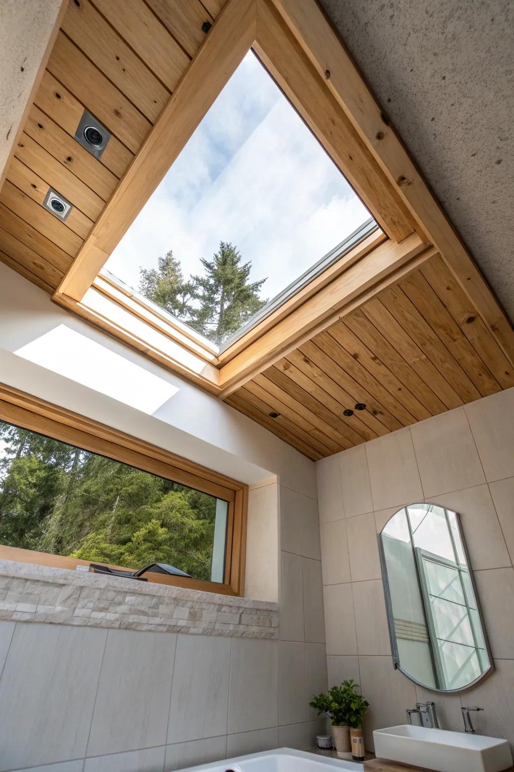 A small ADU bath feels instantly luxe when a skylight pours crisp daylight into the space.