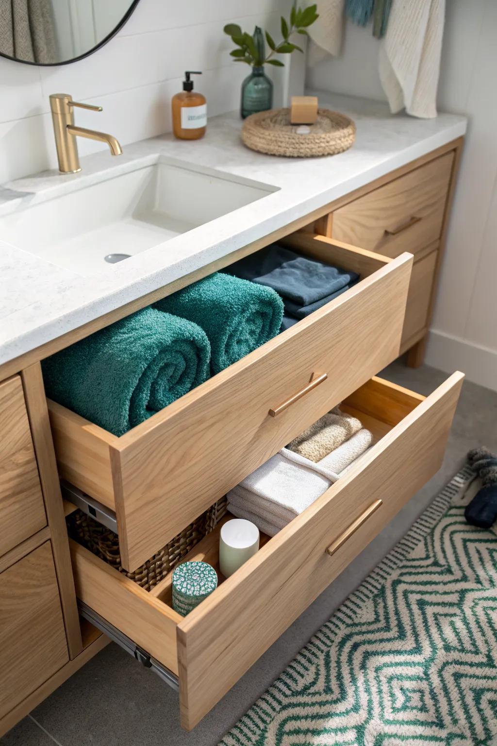 Turn vanity toe-kick dead space into a stealth slide-out drawer for washcloths and soap.