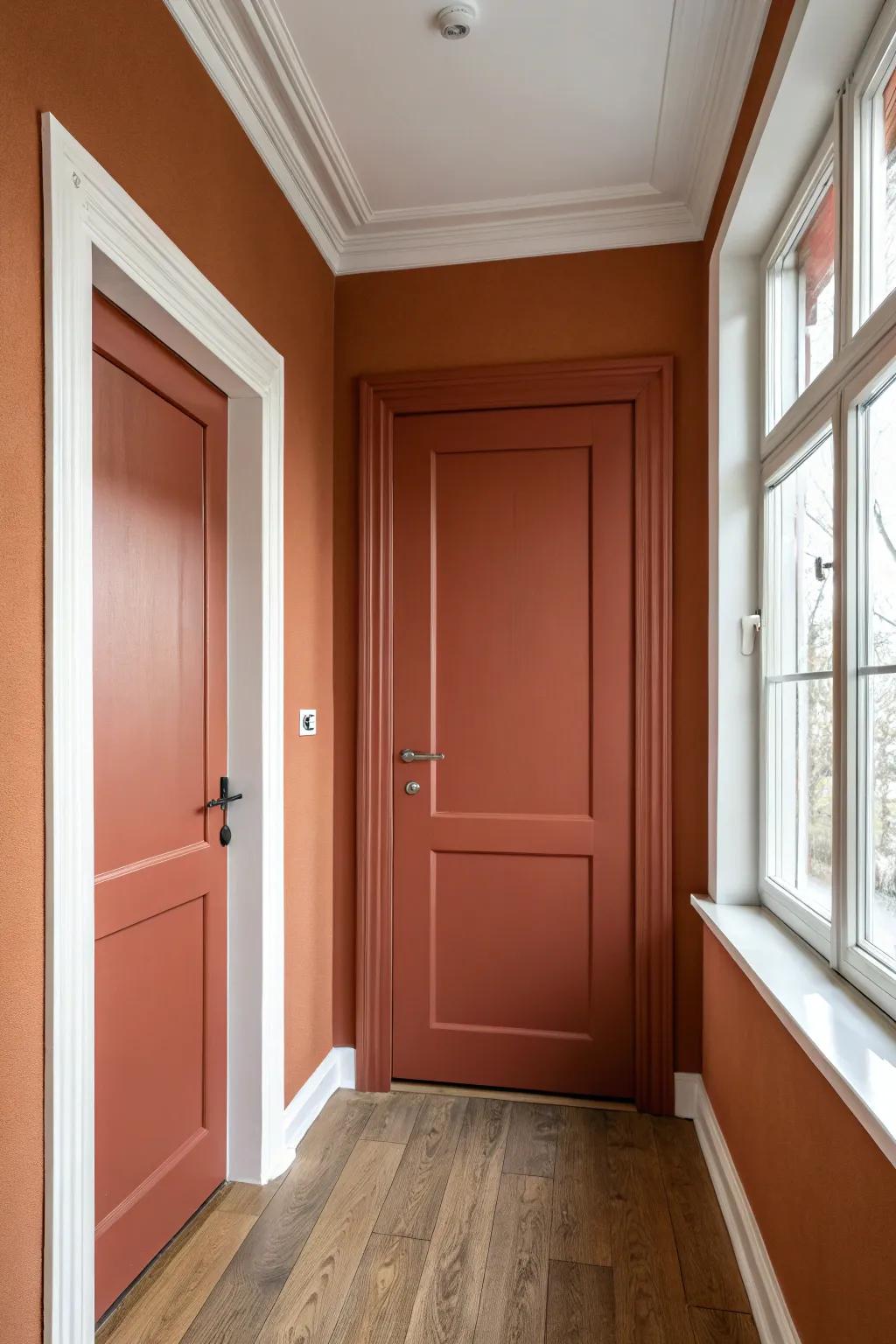 Same paint on walls and trim creates a seamless, bigger-feeling room—especially with a bold hue.