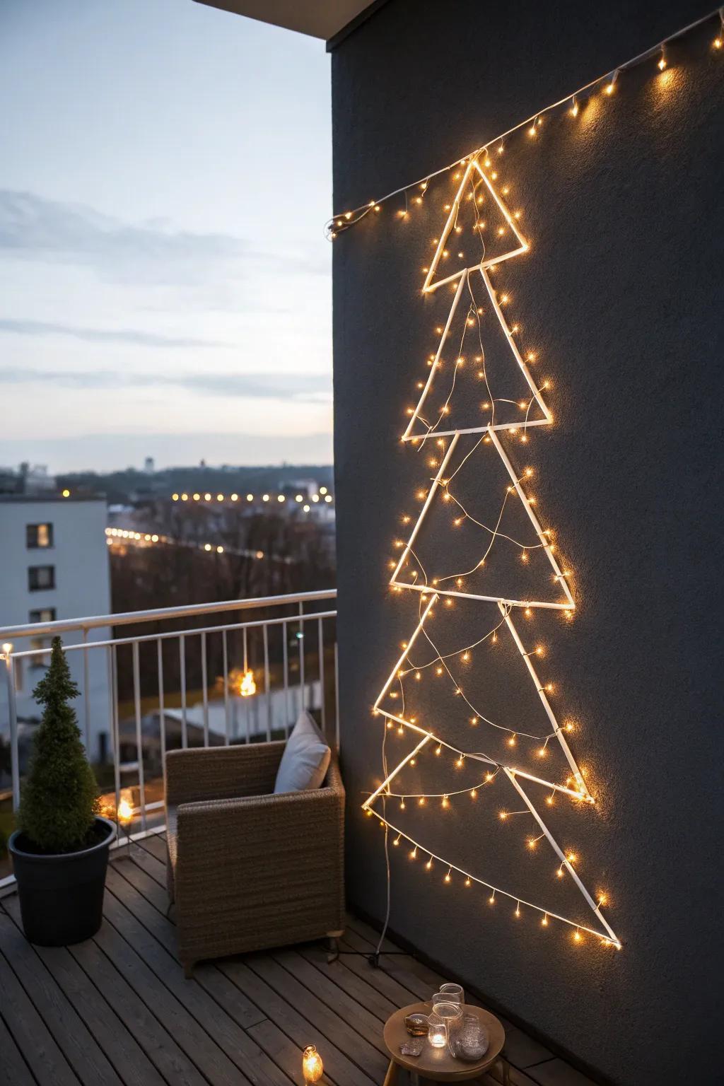 Tape a glowing tree outline on your balcony wall—zero floor space, maximum holiday magic.