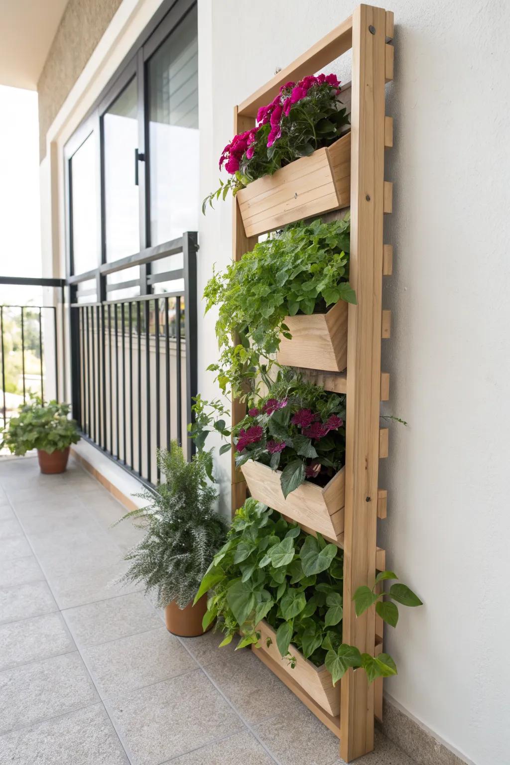 A living wall side screen: vertical garden that turns a tiny balcony into a lush retreat.