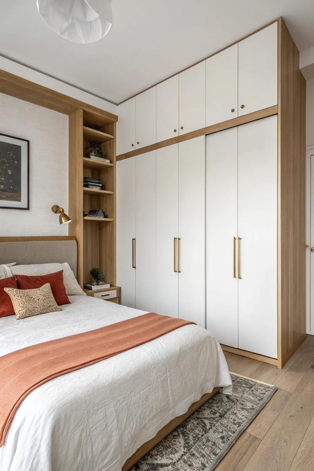 A wraparound wardrobe frames the bed for a luxe look—without stealing precious floor space.
