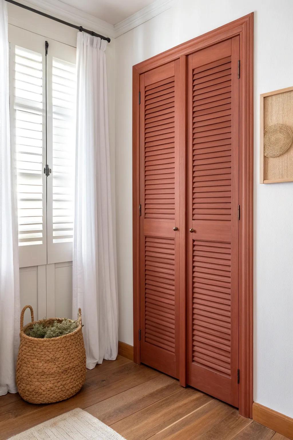 Swap bifolds for shutter-style panels—airy slats add texture, ventilation, and a chic upgrade.