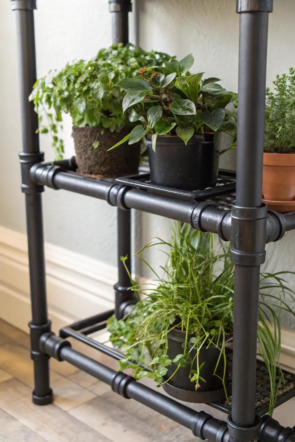 Elevate your space with industrial elegance—discover the perfect blend of nature and craftsmanship with a black pipe plant stand.
