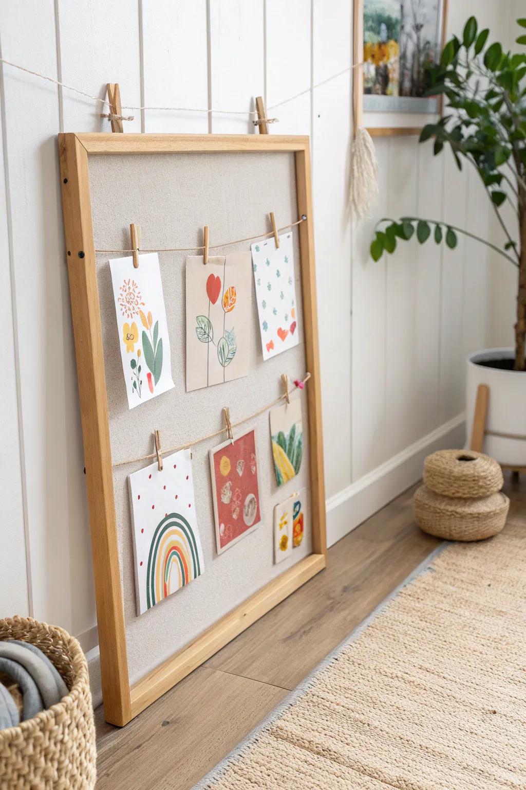 Inspire creativity and eco-consciousness with a beautifully simple art display made from recycled materials.