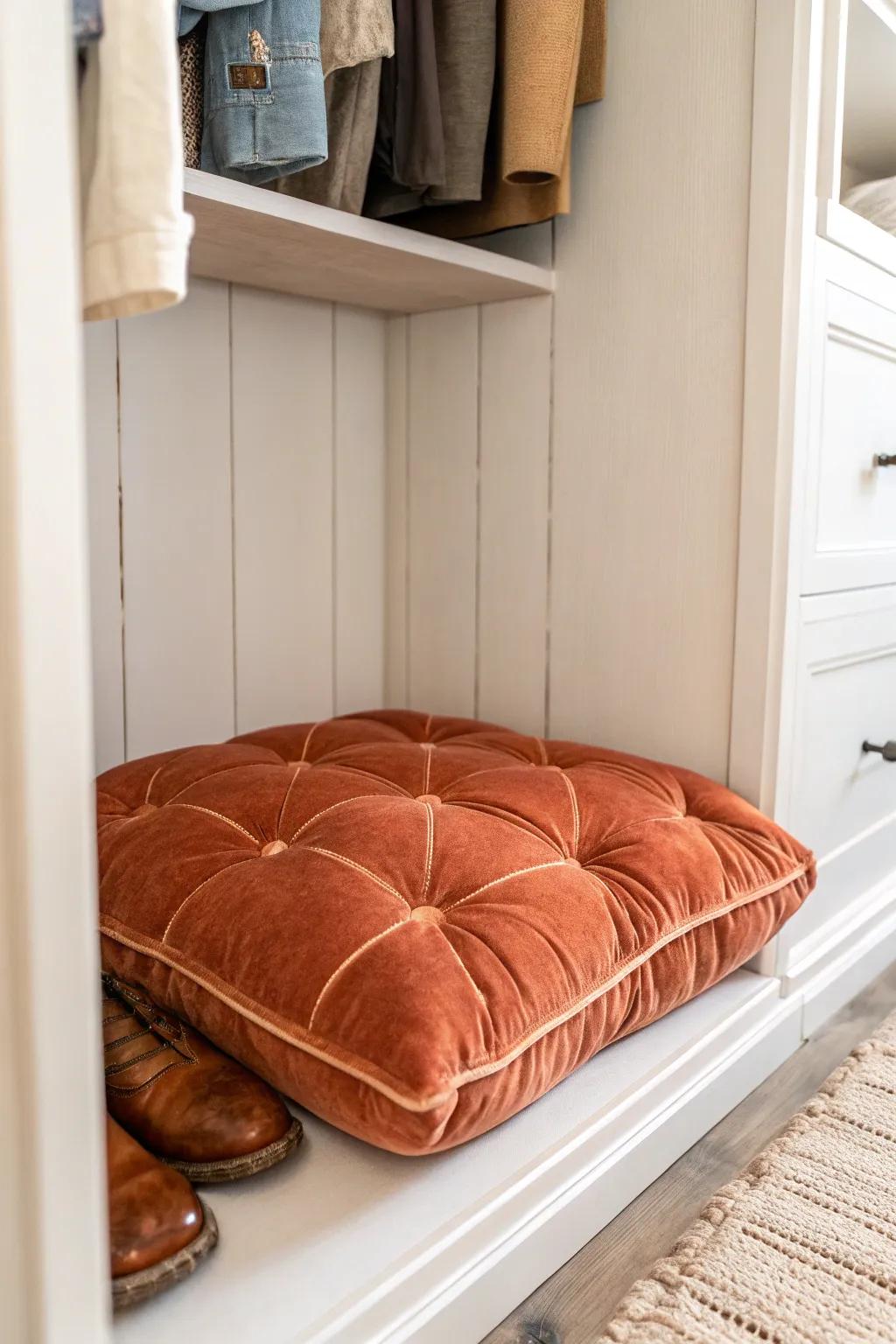 Turn a closet into a secret calming corner—start with one beautiful floor cushion.