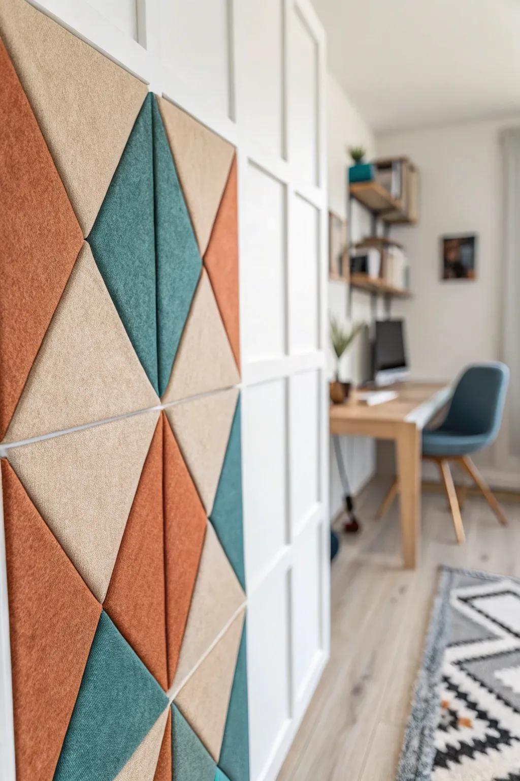 Quiet cloffice idea: add a plush felt acoustic panel to create a mini focus nook with less echo.