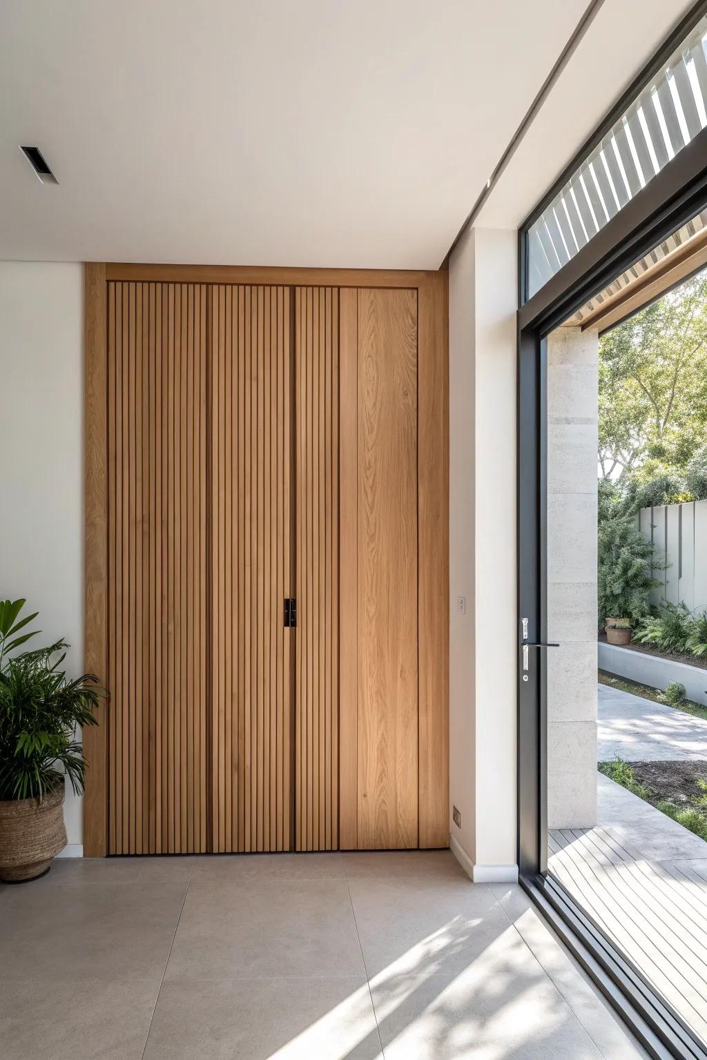 A hidden closet door blended into wall paneling—calm, clutter-free, and beautifully seamless.