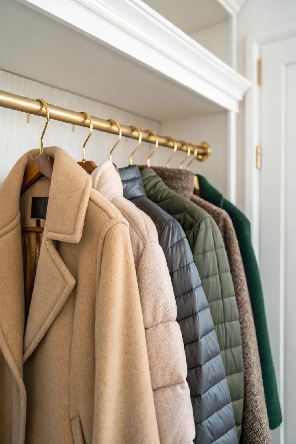 Try a weekly coat capsule: 3–5 favorites spaced out for a calm, bigger-looking closet.