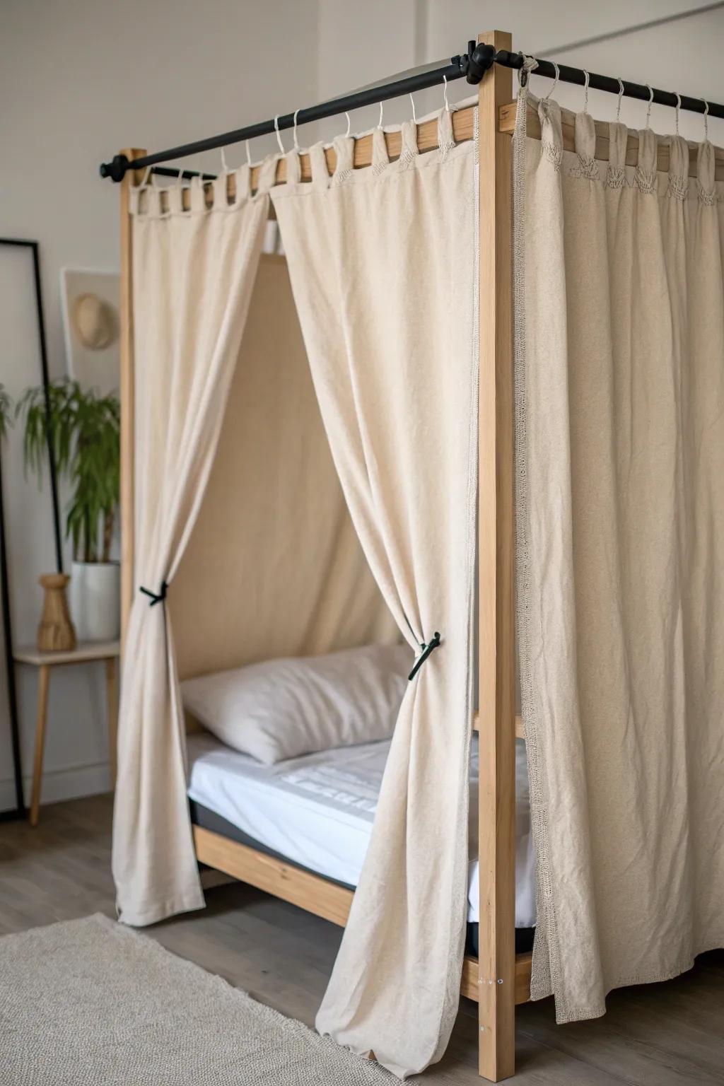 A dreamy tension-rod canopy turns your dorm bed into a cozy, pop-up privacy pod.