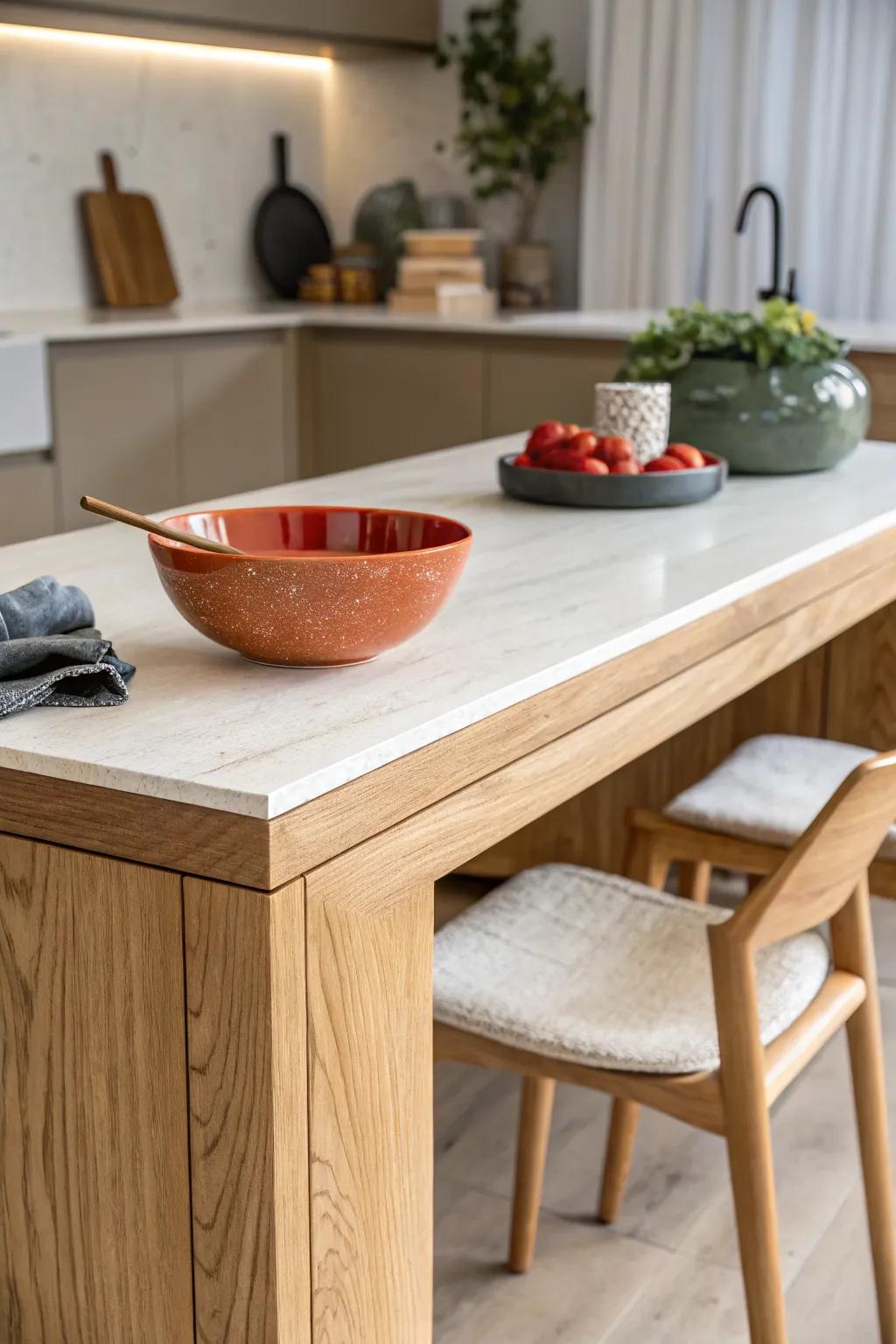 A counter-to-table extension that doubles as prep space by day and dinner spot by night.