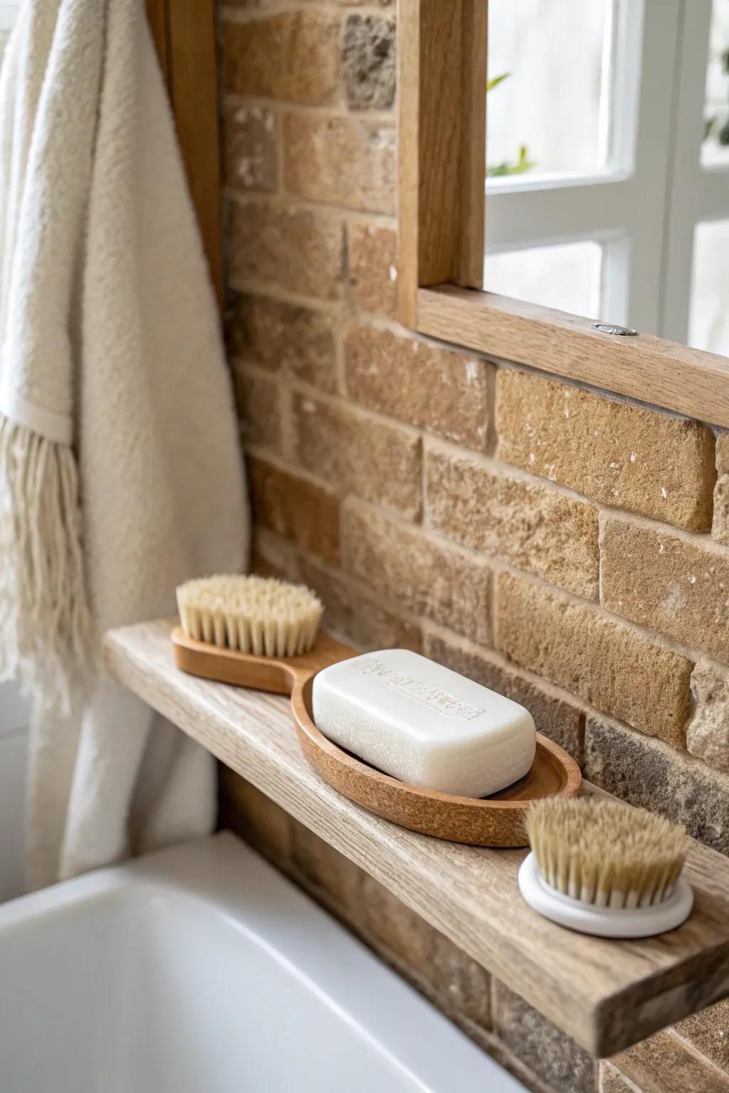A small strip of brick or stone texture adds instant cozy warmth without shrinking the space.