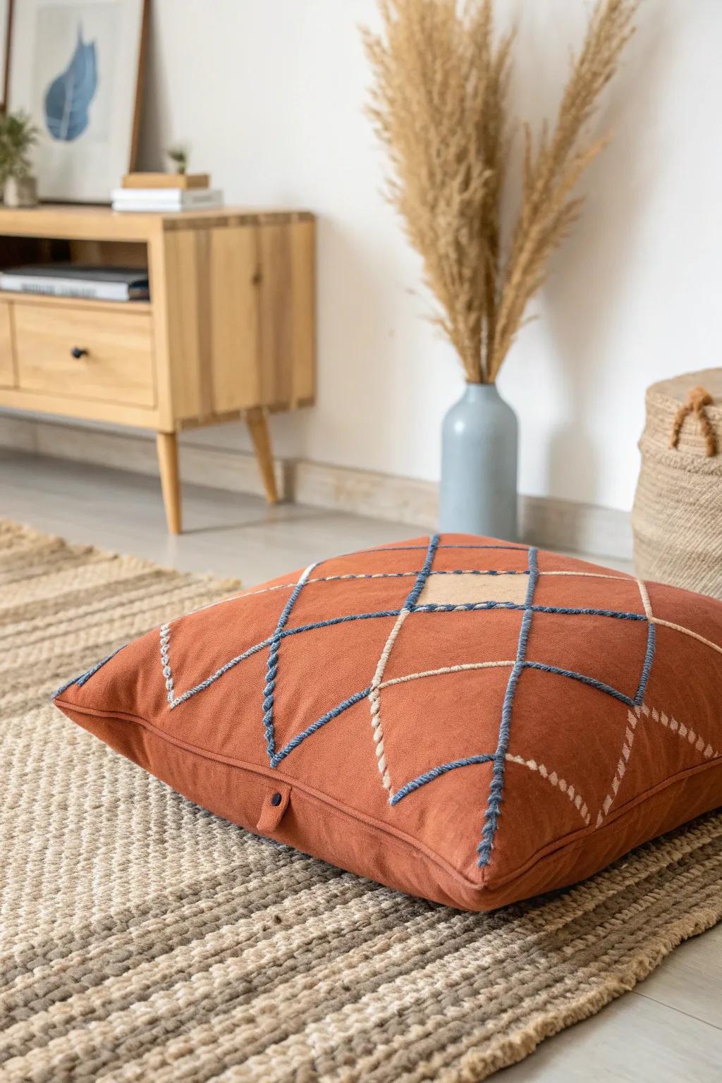 Tuck in bold floor cushions for instant lounge seating—cozy movie-night vibes without the bulk.