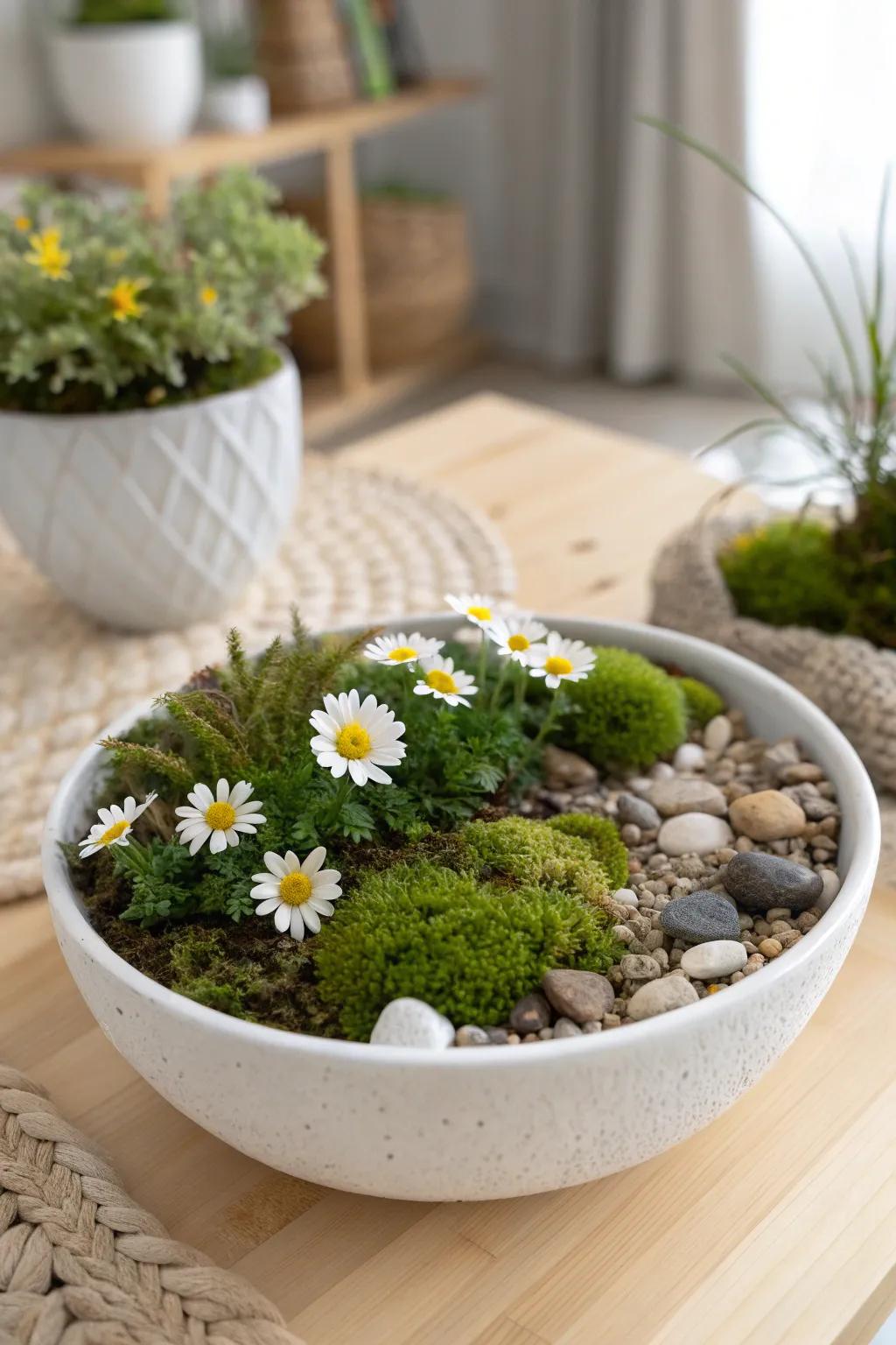 Bring whimsy to your home with a charming miniature daisy garden. 🌼✨ #DaisyCrafts #ScandinavianStyle