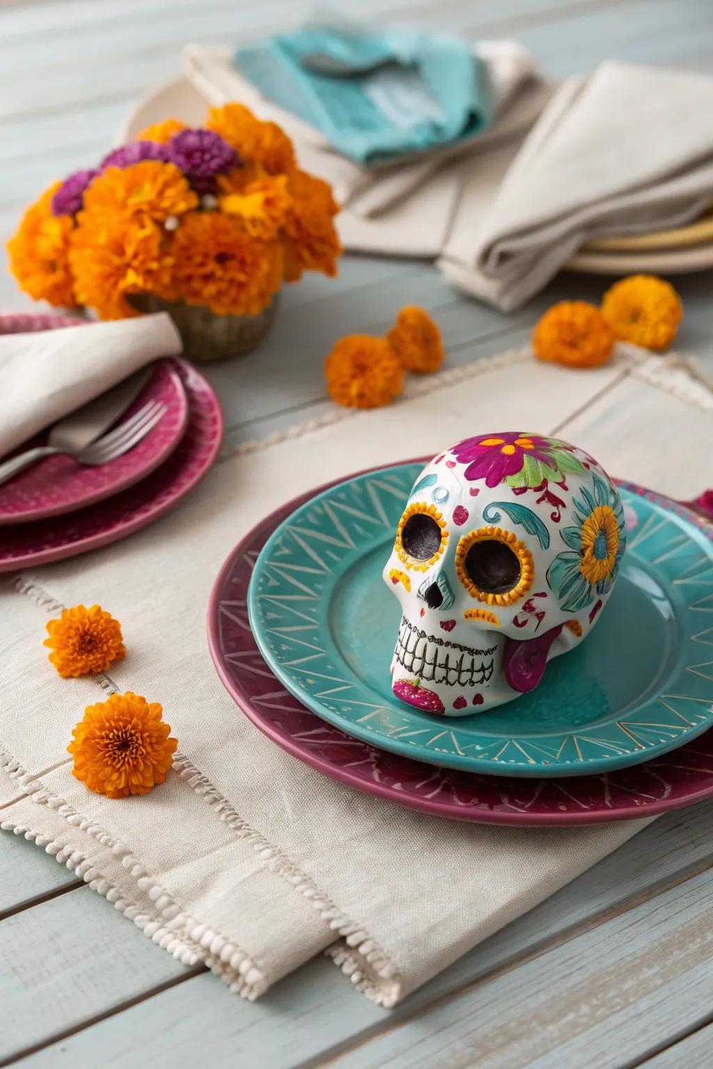 Elevate your dining experience with a vibrant and elegant Day of the Dead table setting. 🎨💀✨