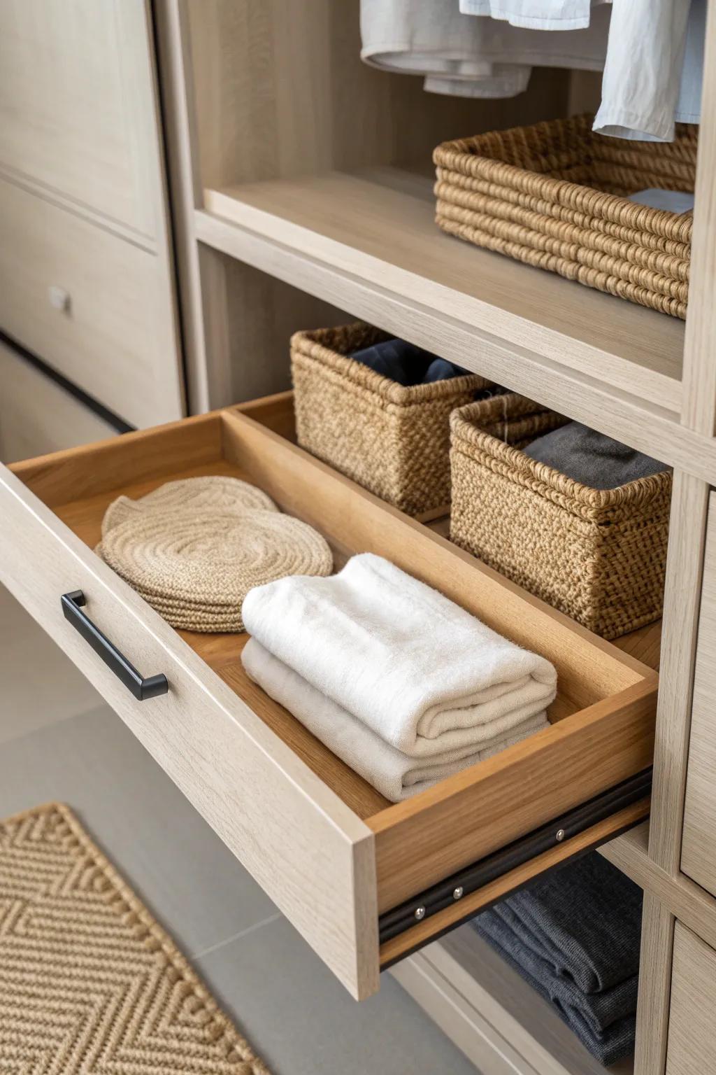DIY sliding tray turns a deep linen closet into a smooth pull-out drawer—no more lost towels.