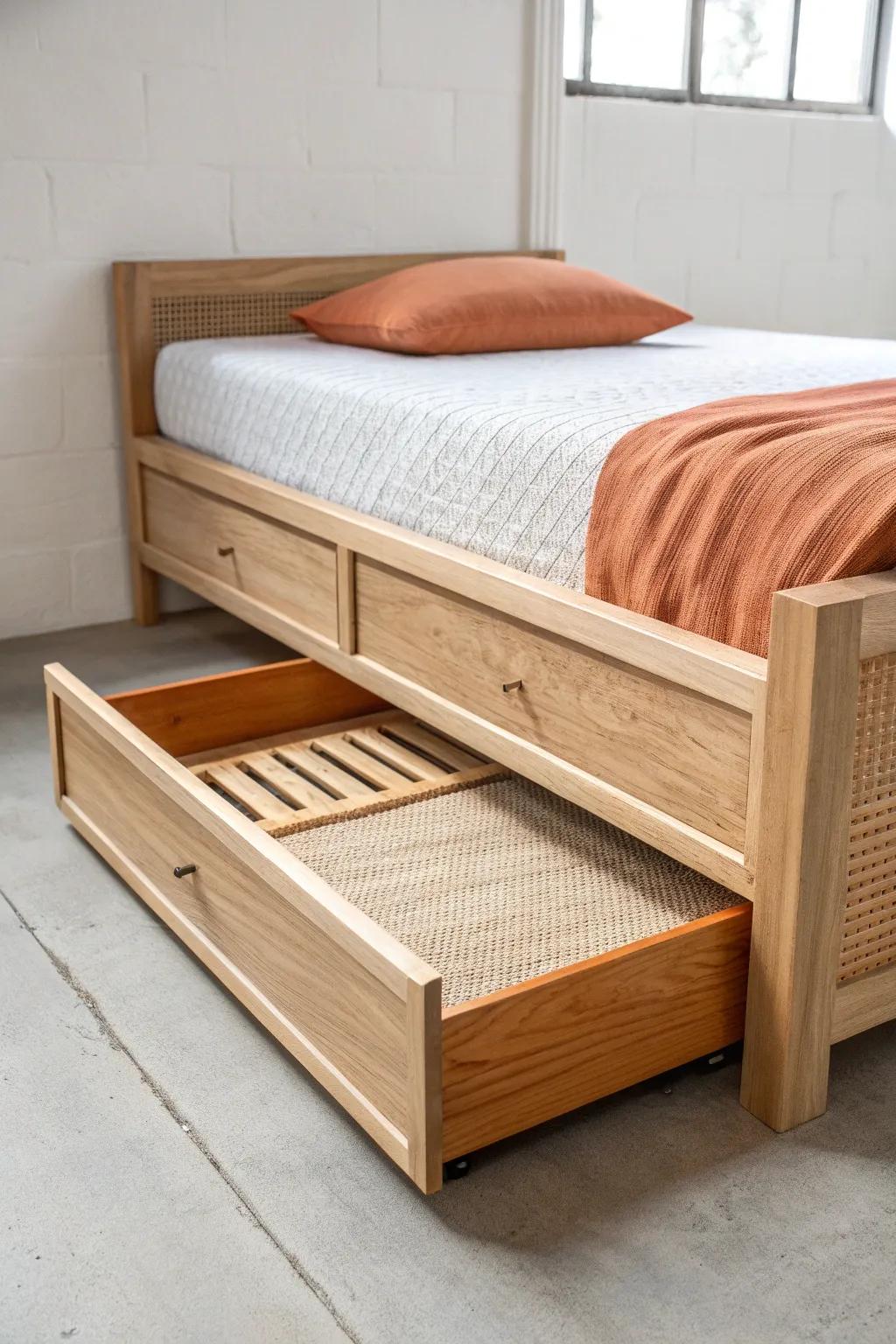 DIY corner trundle: a sleek pull-out guest bed that tucks away and doubles sleep space.