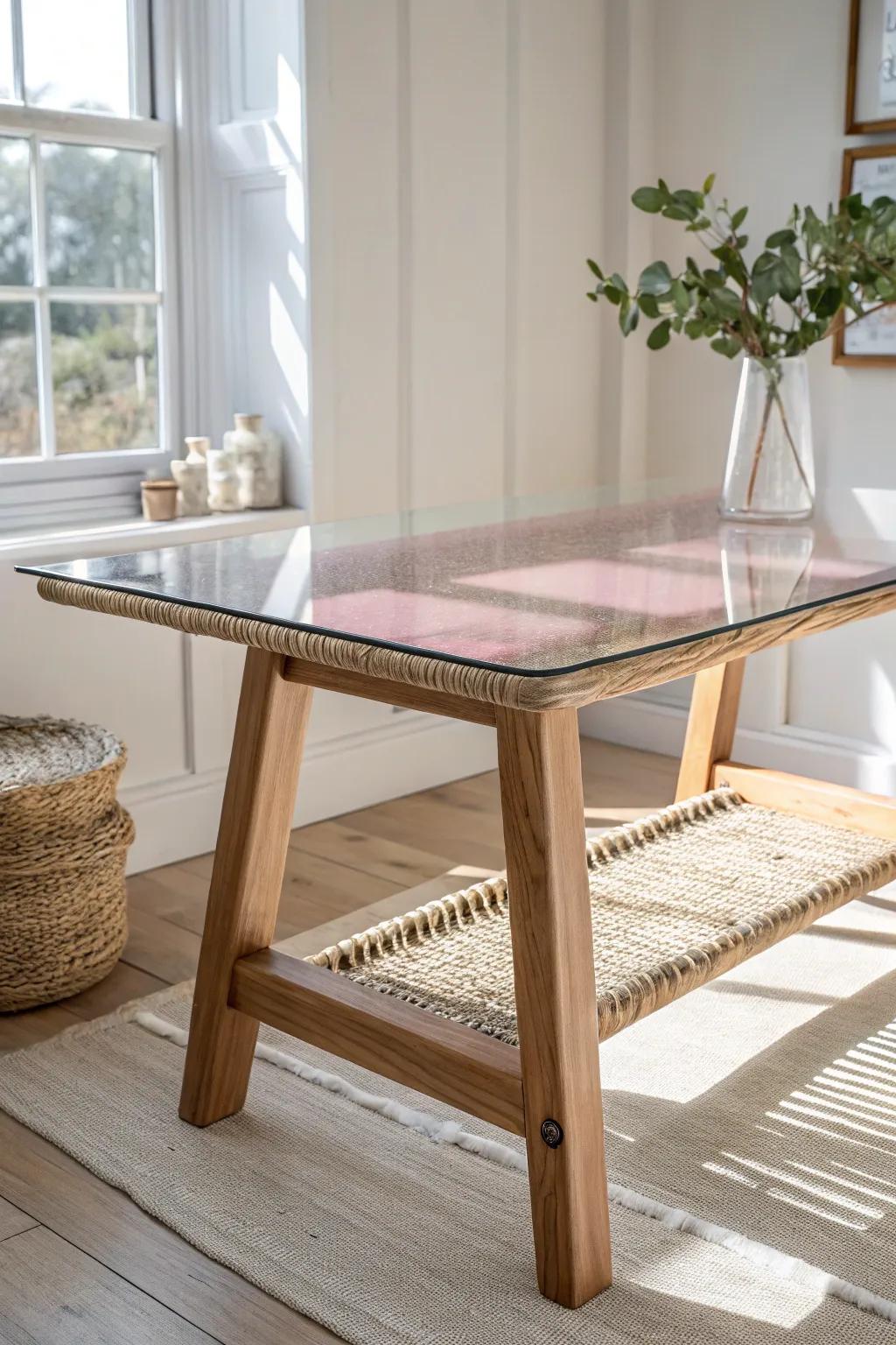 Paint the underside of a glass top for a scratch-safe, modern translucent color glow.