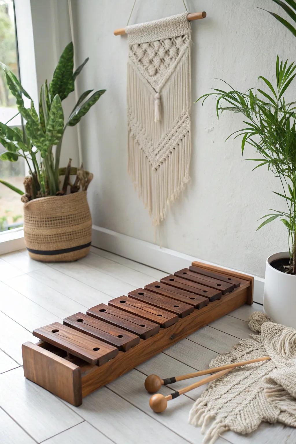 Unleash your inner performer with a touch of melody and movement in your minimalist music corner.