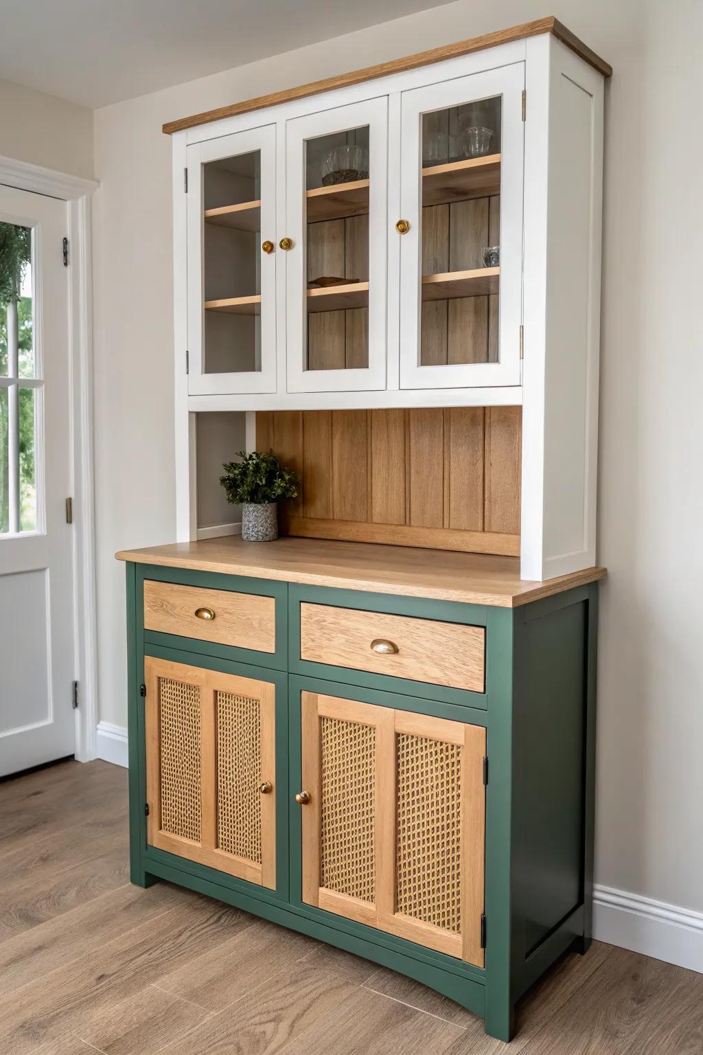 A fold-down hutch counter adds instant prep space—perfect for tiny kitchens and studios.