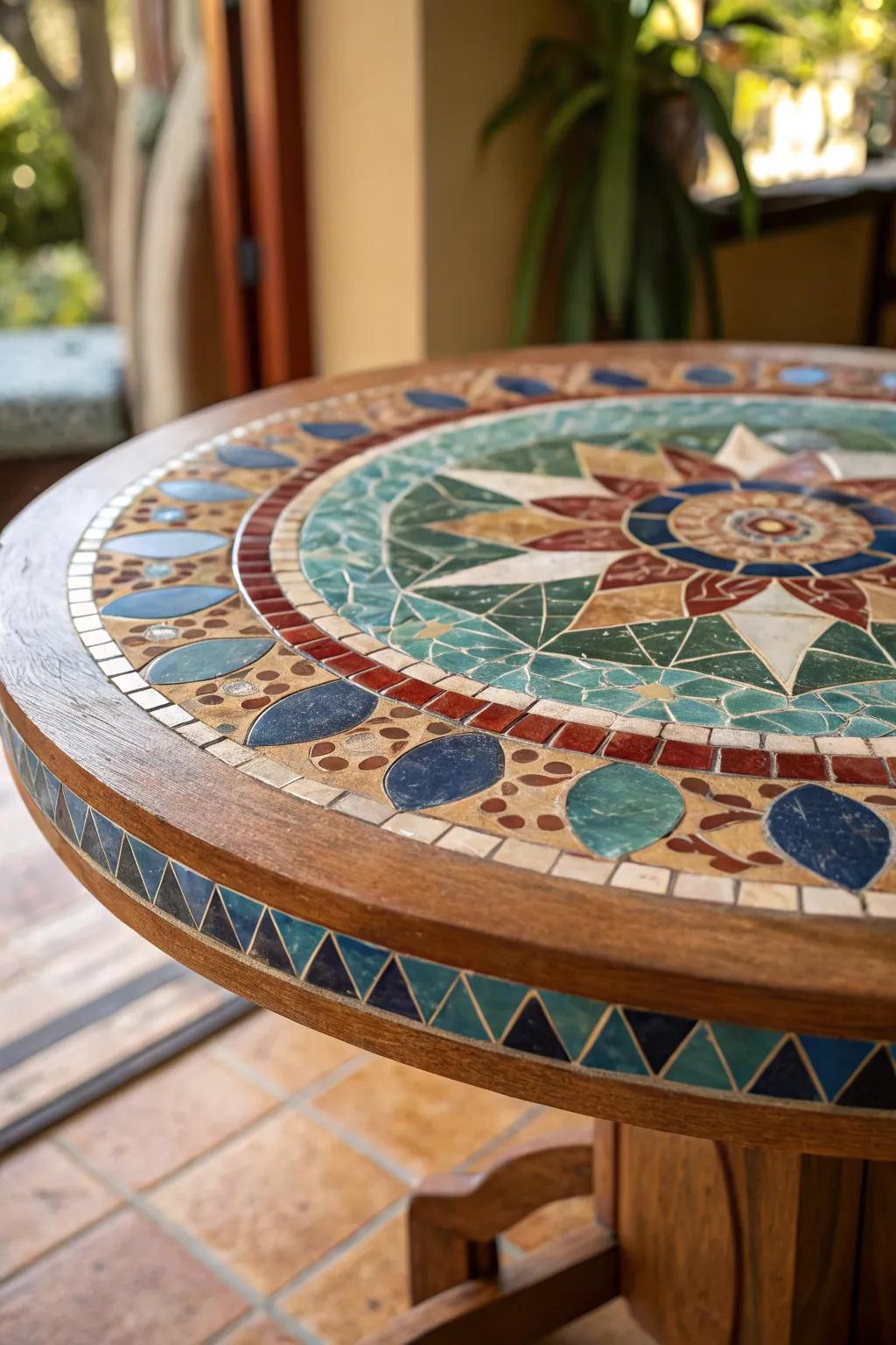 Transform your kitchen with a vibrant tile inlay masterpiece.