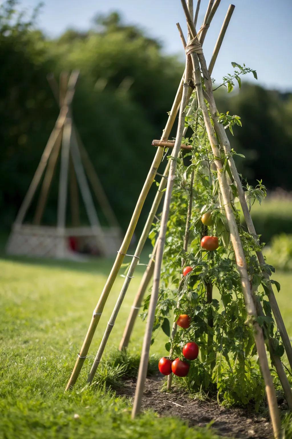 Elevate your garden with a chic tomato teepee – where elegance meets nature!