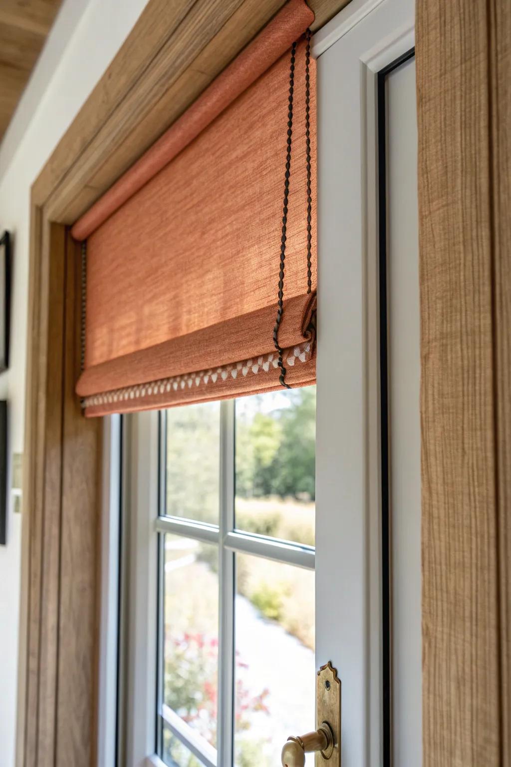 Skinny sidelight, big impact—this narrow terracotta shade adds privacy and perfect balance.