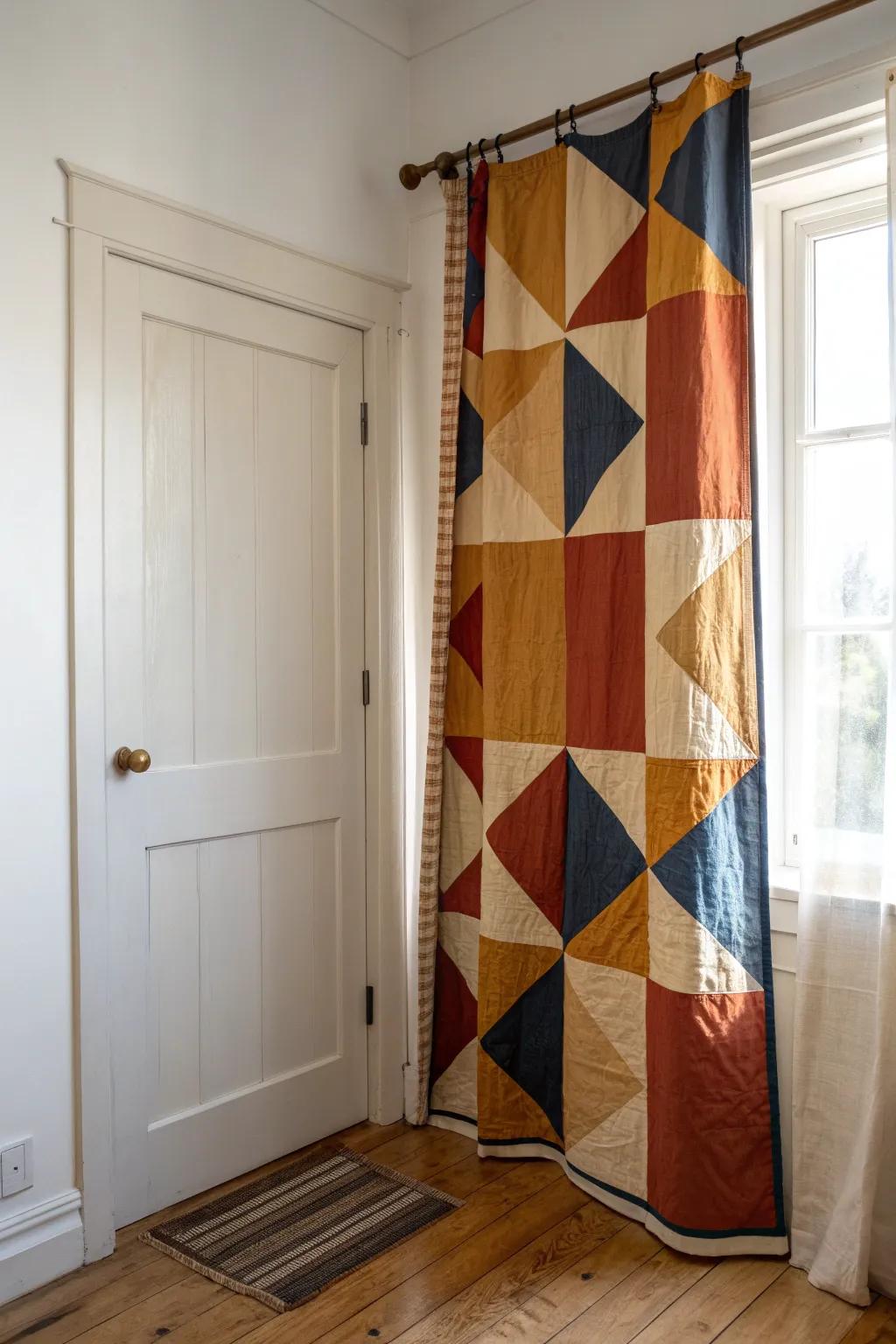 Turn a plain doorway into a cozy statement with a quilted tapestry curtain—small-space magic in minutes.
