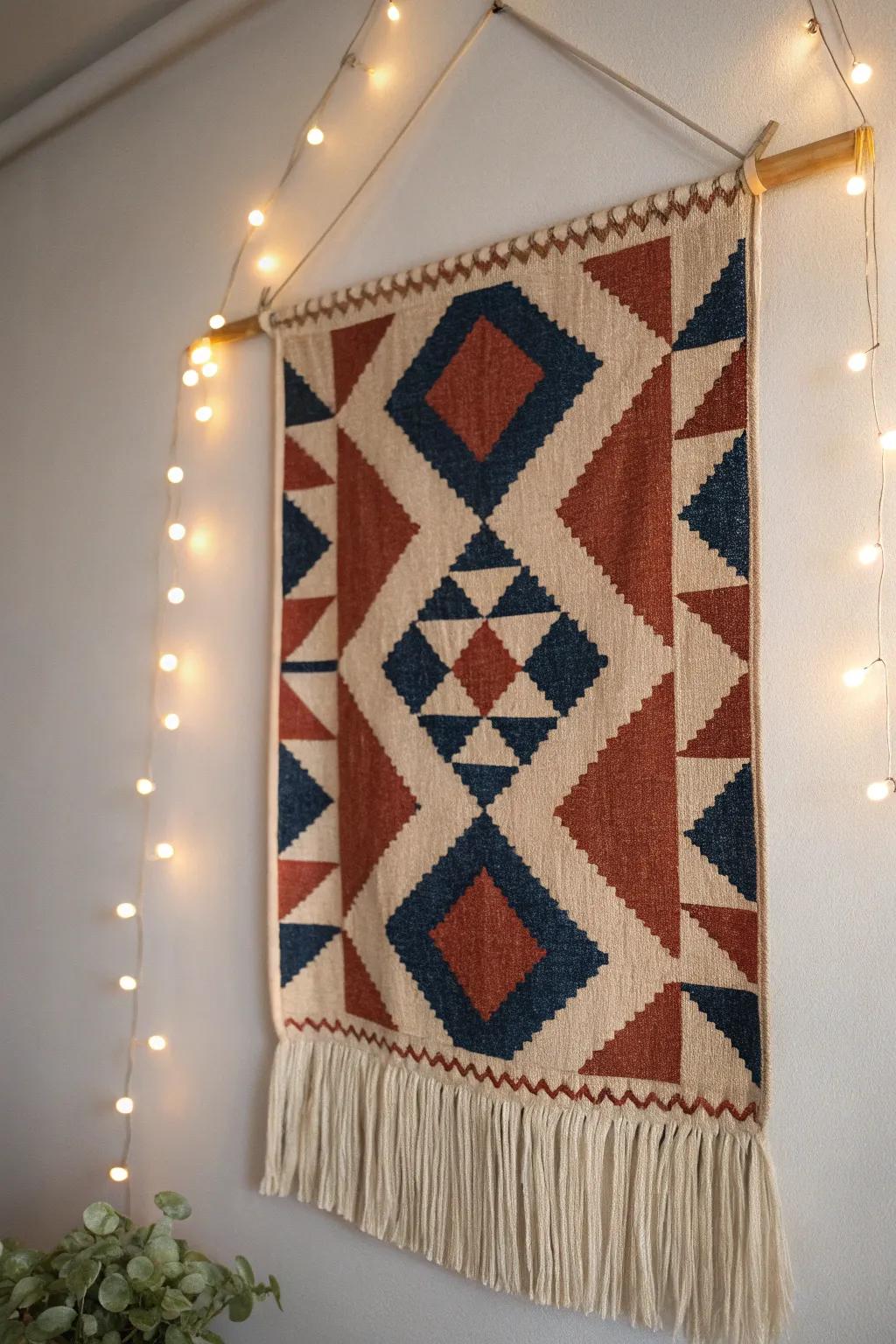 Backlit tapestry + hidden string lights makes a plain dorm wall feel cozy, layered, and designed.