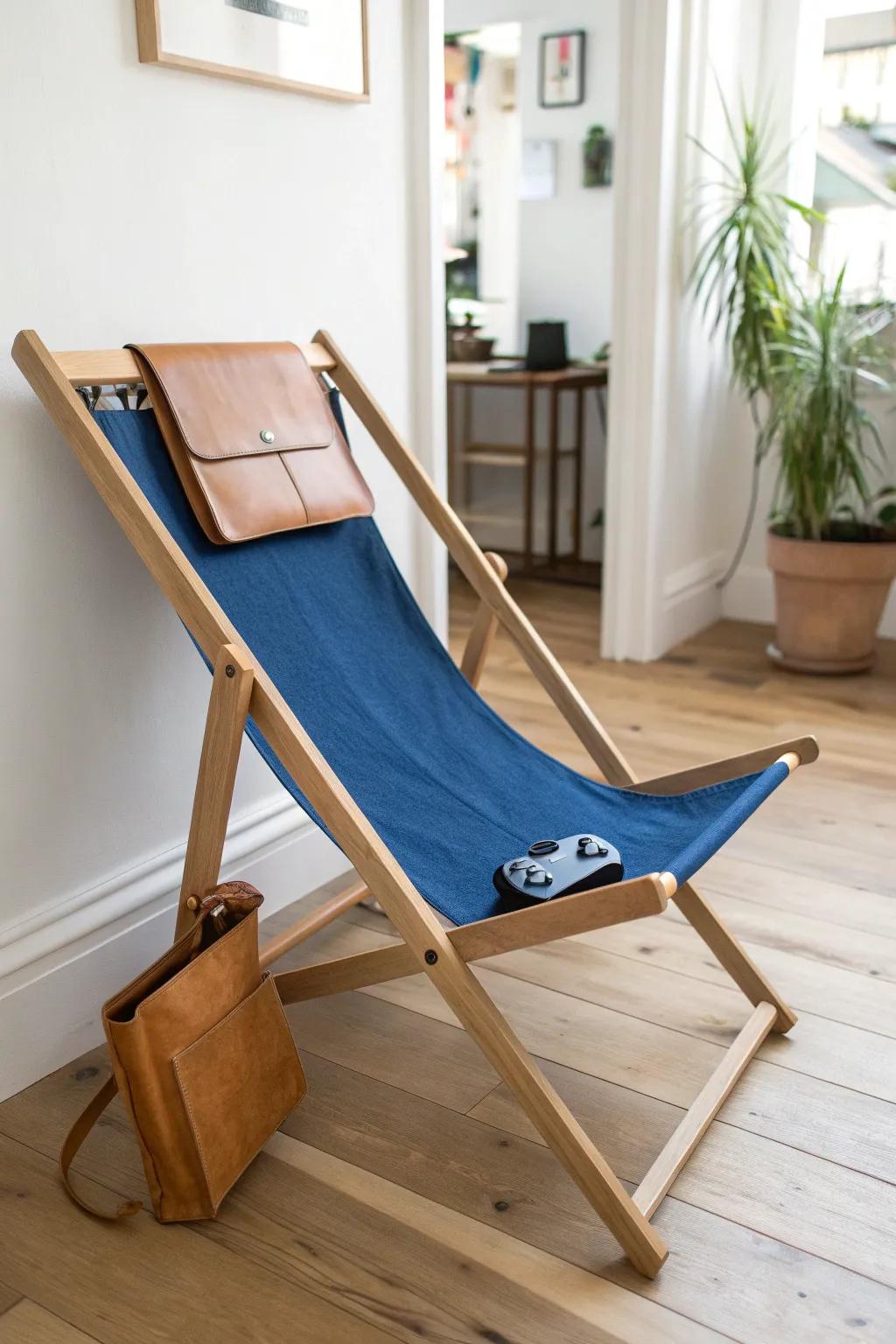 Foldable game-day chair with a pocket for controllers—instant hangout corner, zero clutter later.