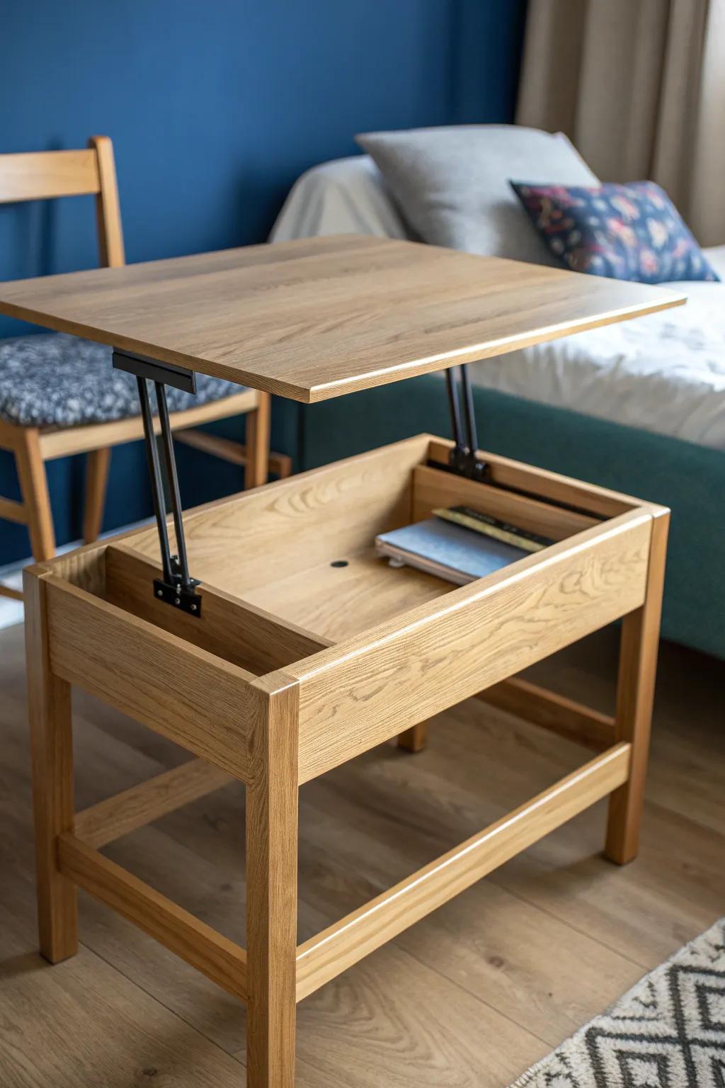 Lift-top table: a tiny dorm room’s secret desk—raise it to study, lower it to lounge.