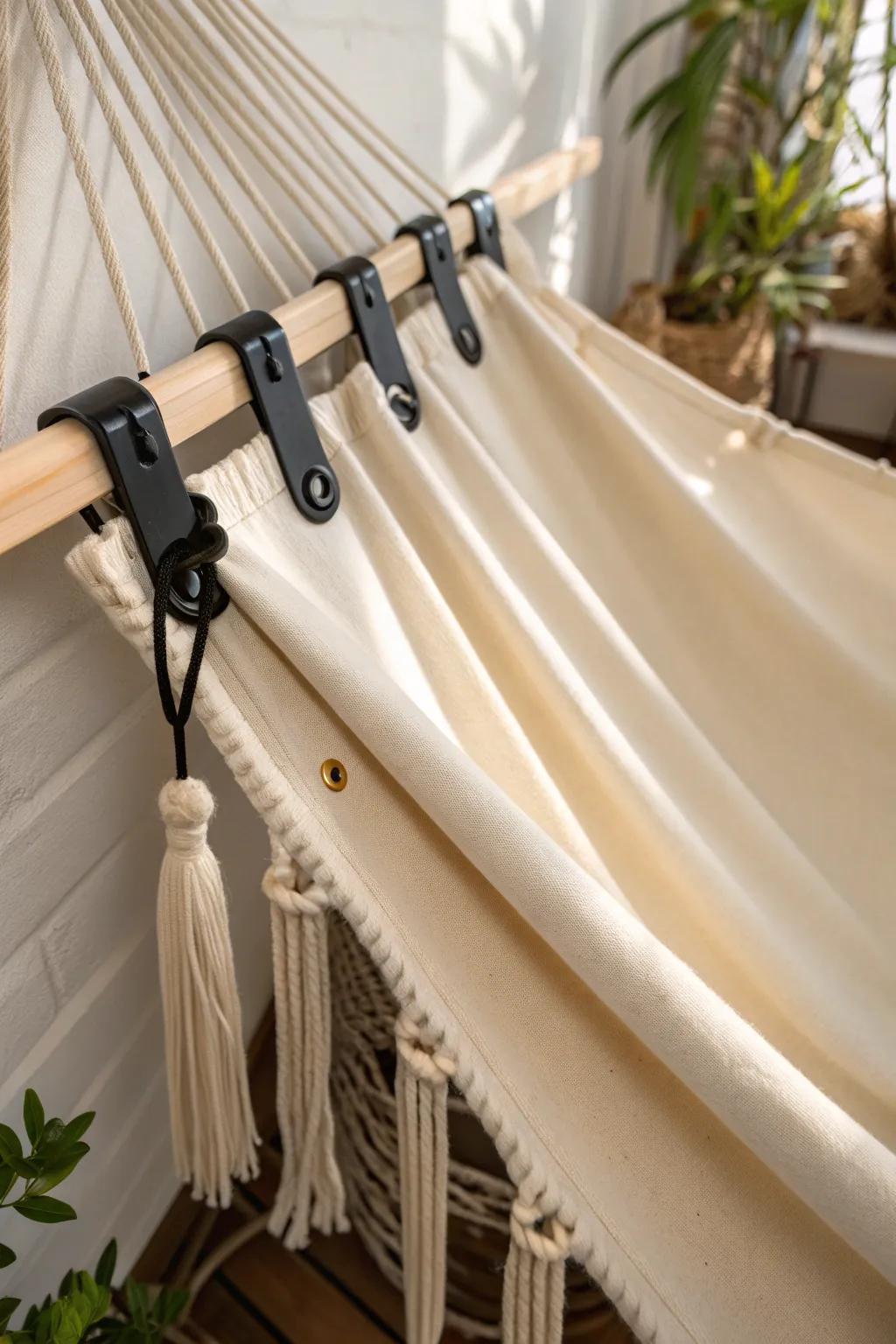 Adjustable E-track hammock bed: shift brackets to dial in the perfect cradle or firmness.