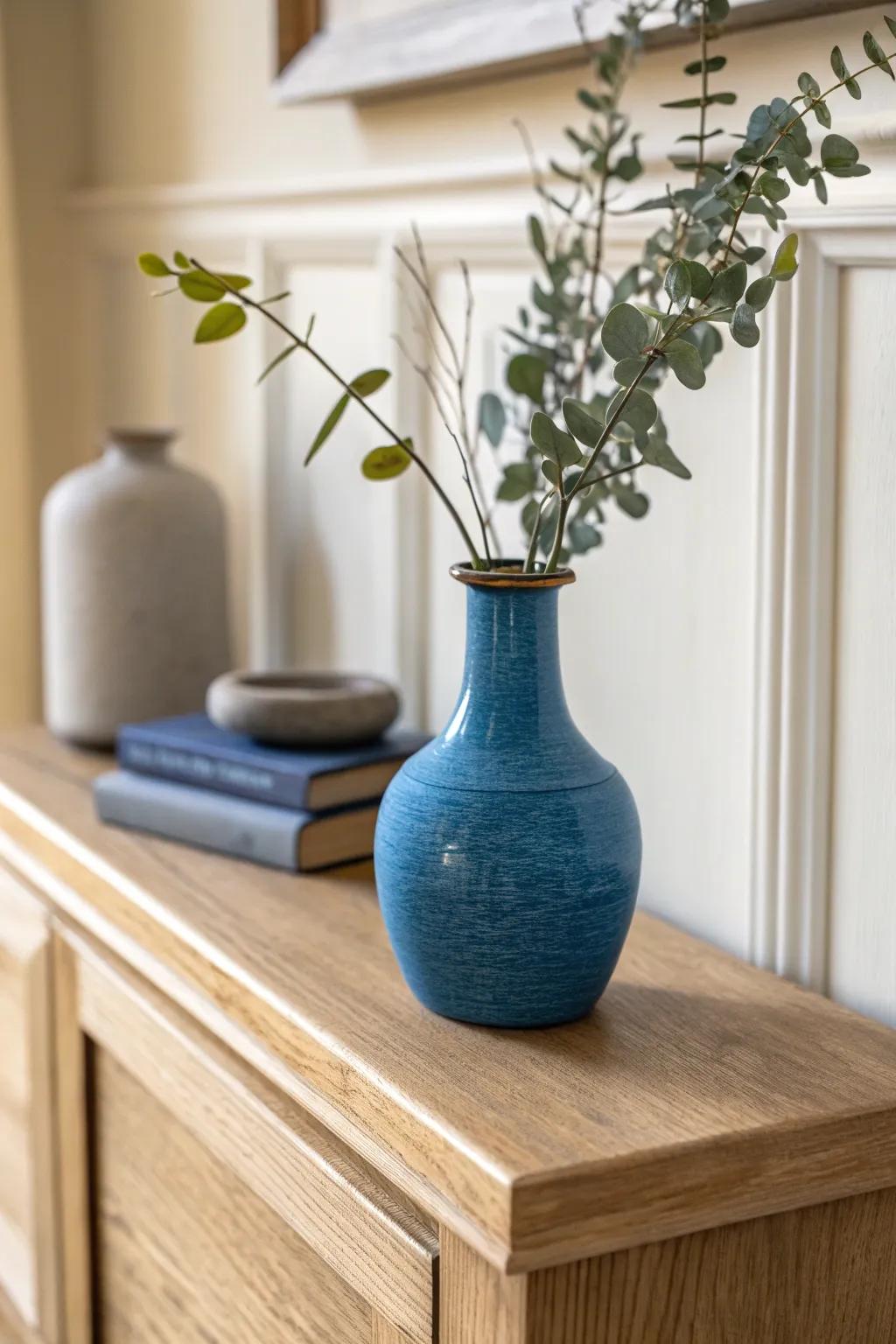 Create a seasonal scent moment in your entry—one artisan vessel and one fresh sprig.