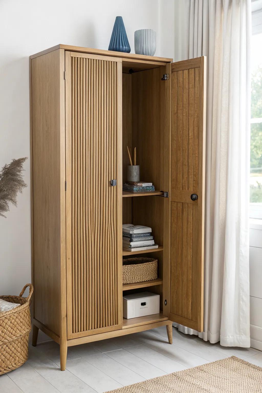 A coat closet door that hides a chic mini office—tidy, warm, and out of sight in seconds.