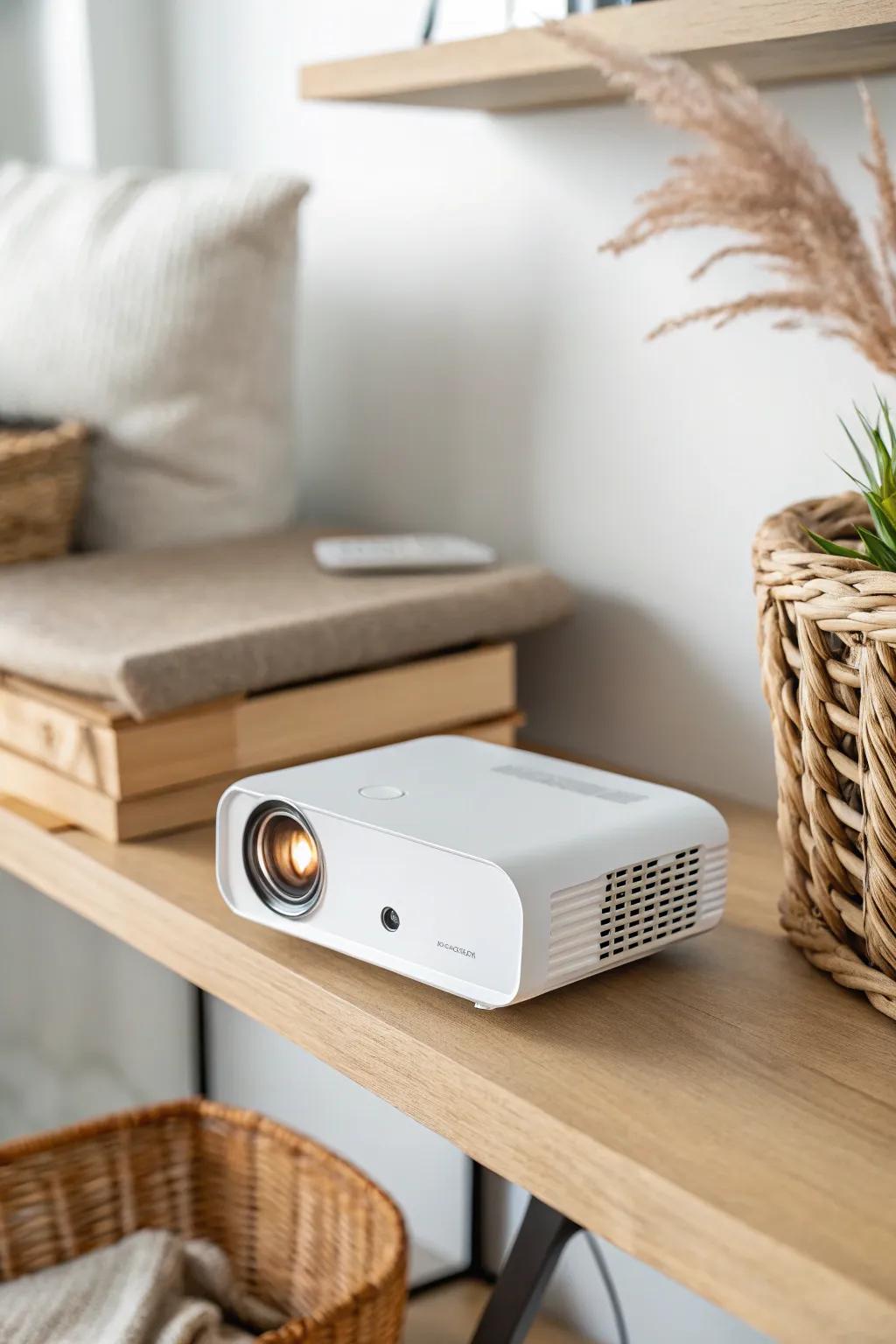 Skip the TV stand—this tiny projector setup gives big-screen vibes without eating floor space.