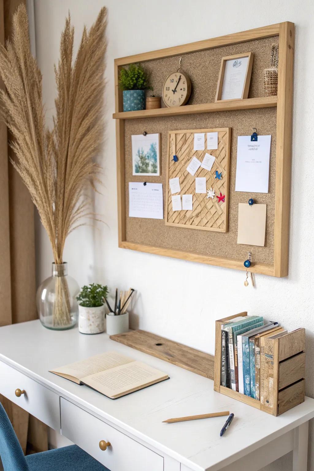 A floating shelf + pinboard combo that keeps your desk pretty, organized, and truly productive.