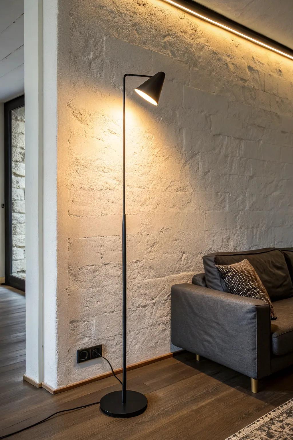 A super-slim wall-washer lamp turns a dark corner into a wider-looking, soft ambient glow.