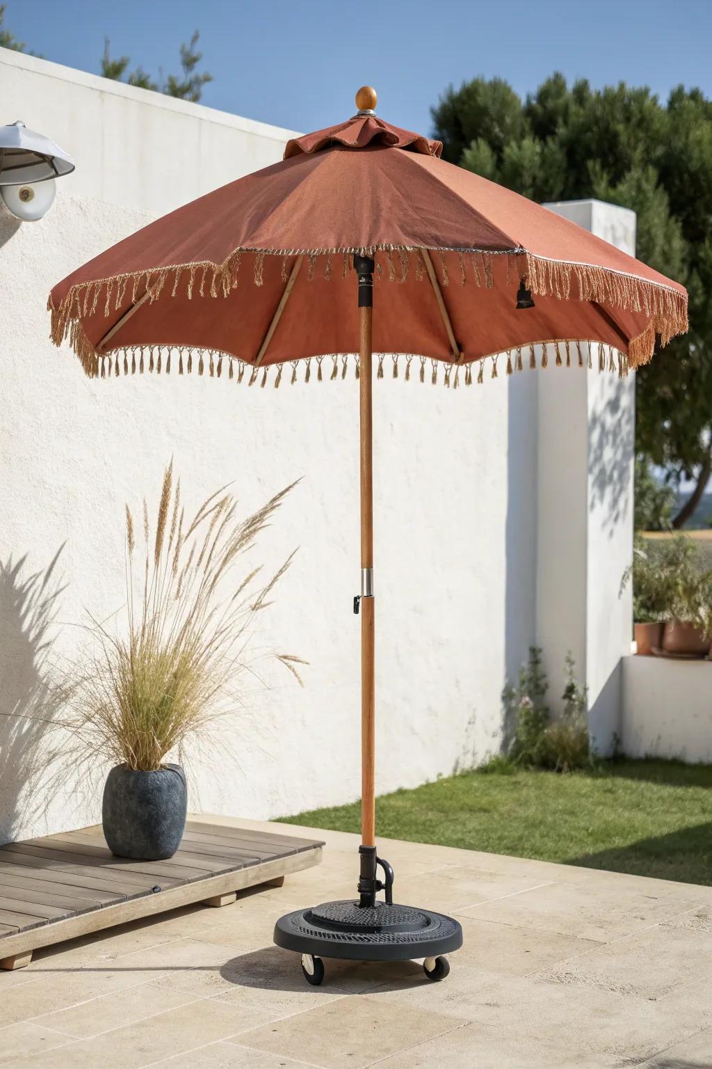 Roll this linen parasol wherever you sit—instant shade for sunny ground-floor patios.