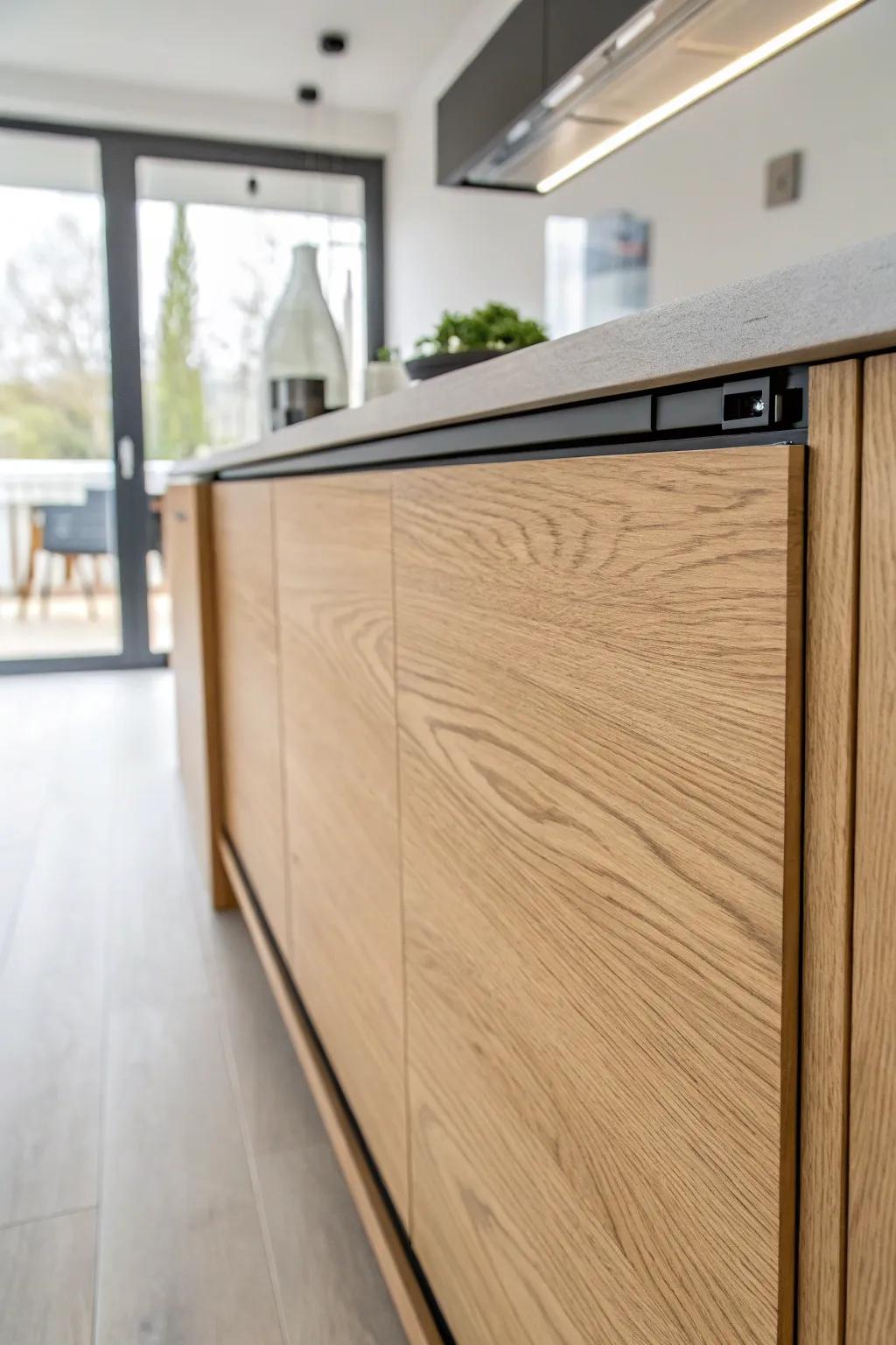 Half wall + sliding panel: keep it open for guests, close it fast when cooking gets messy.