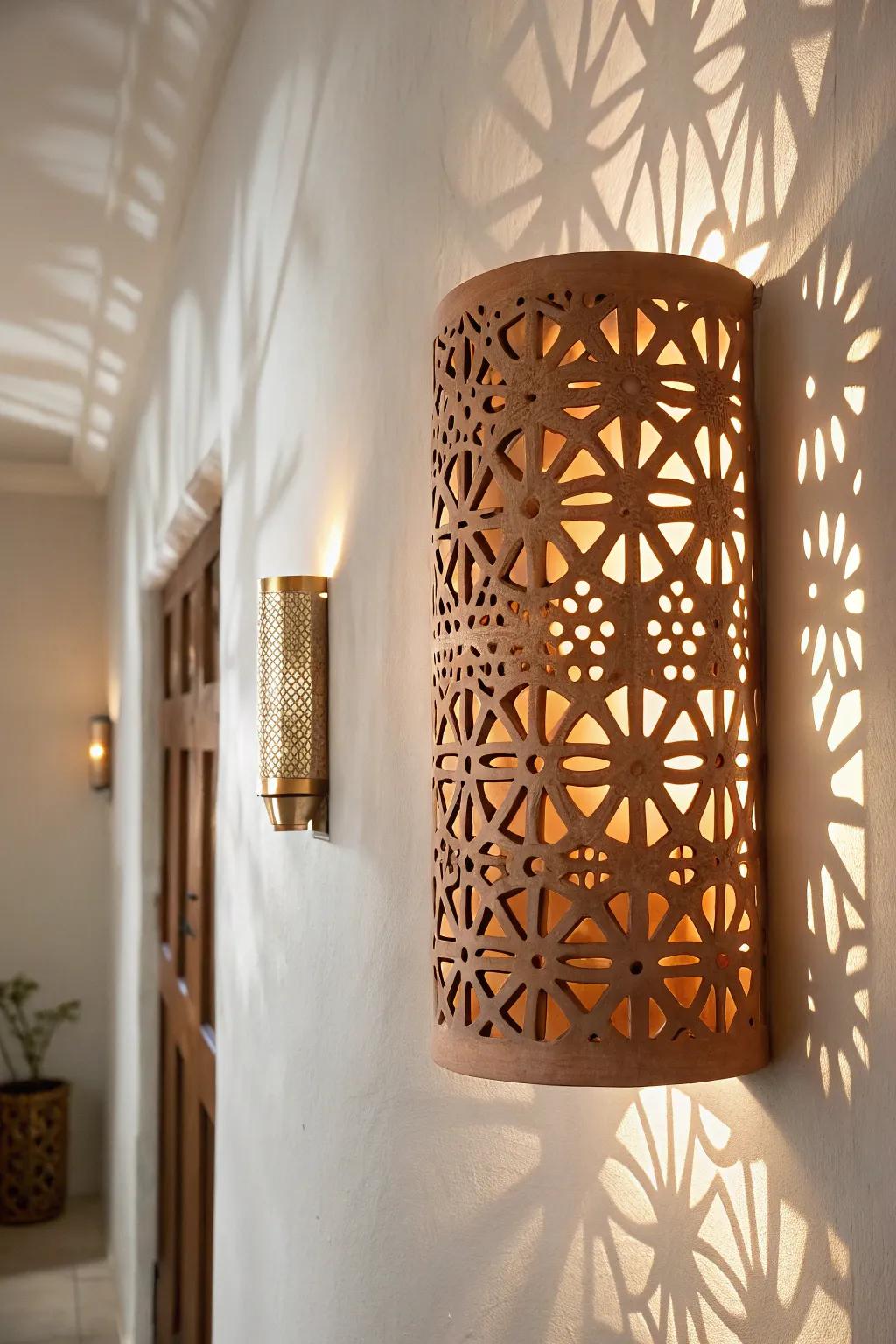 A cutout sconce that paints dramatic shadows—instant hallway art with Scandinavian-boho warmth.