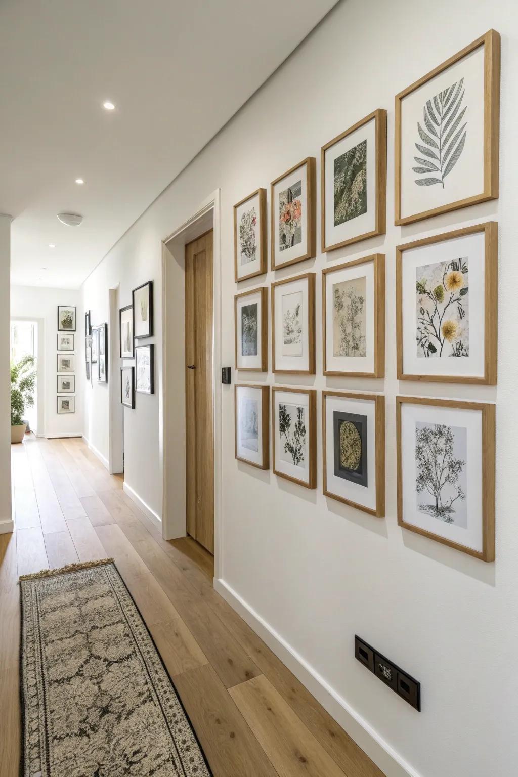 Turn that awkward thermostat into a gallery feature—clustered frames make it disappear in style.