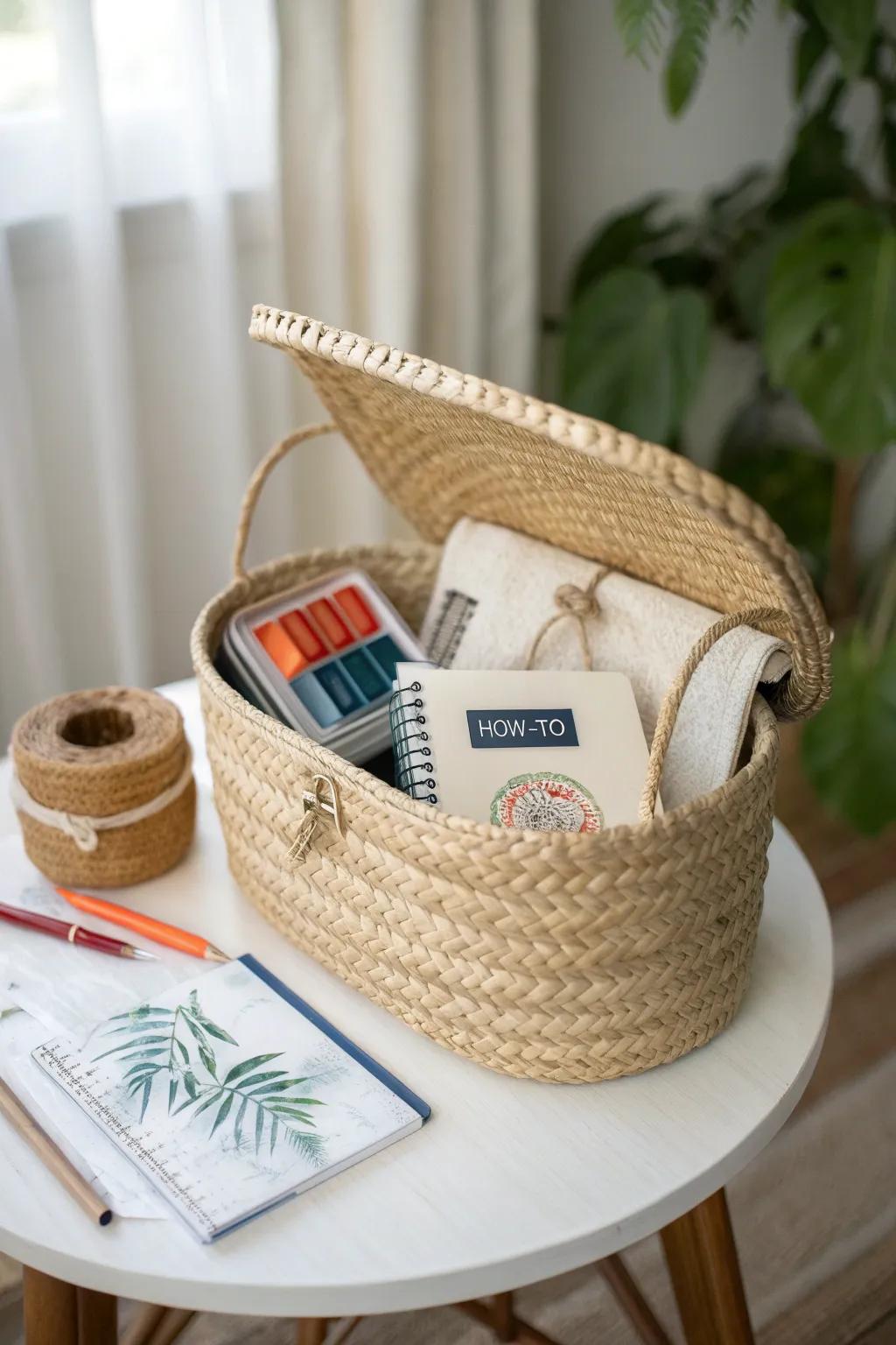 DIY hobby kit hamper: a tidy, curated basket that turns tiny-table crafting into a beautiful ritual.