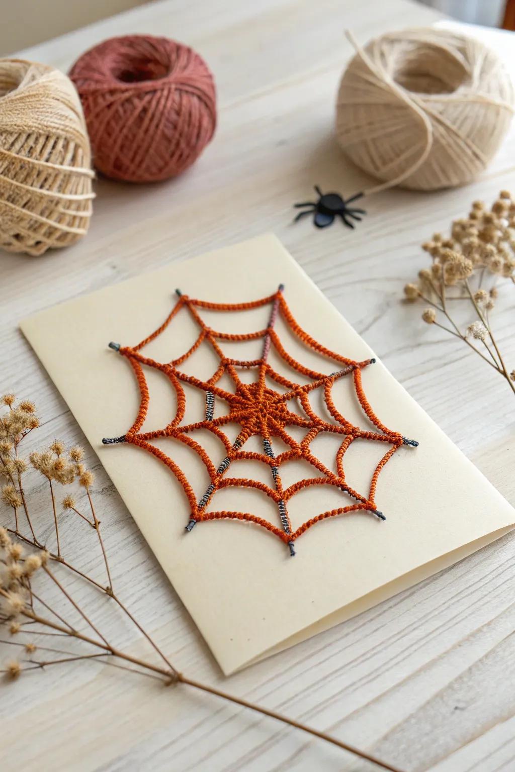 Elevate your Halloween greetings with this stunning string art spiderweb card - a perfect blend of minimalist design and bold Boho charm.